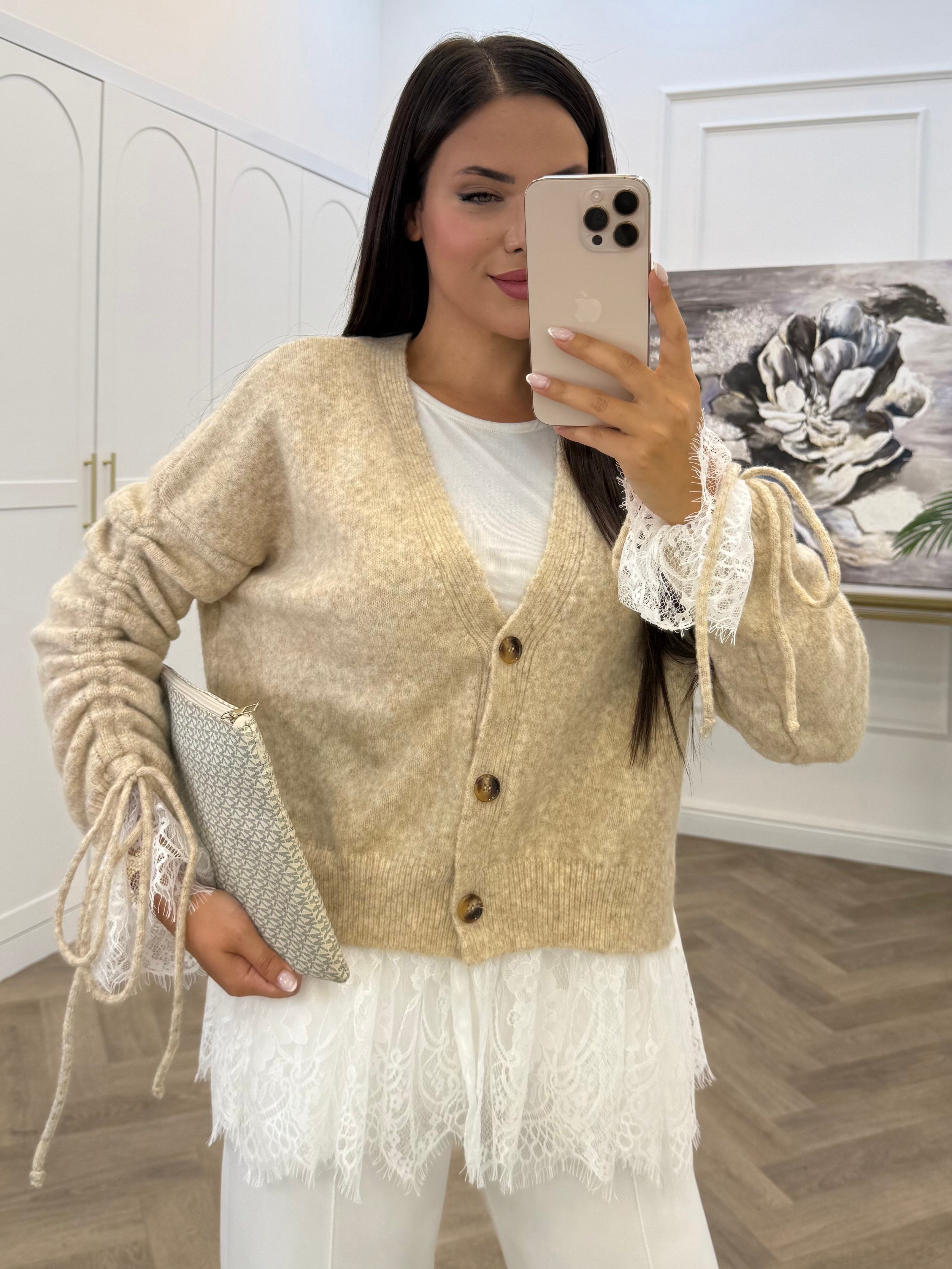 DANTELLİ TRİKO HIRKA BEJ