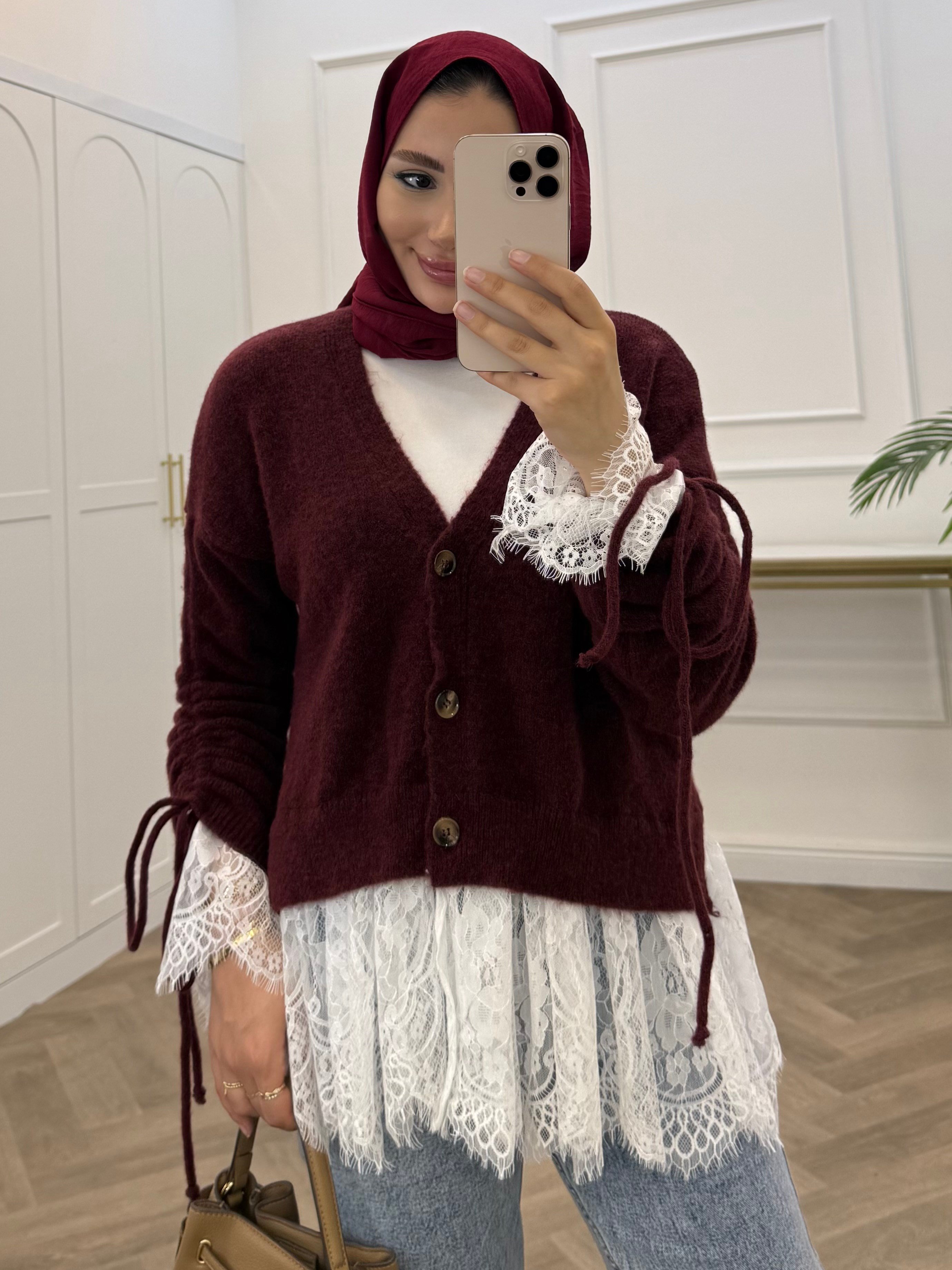 DANTELLİ TRİKO HIRKA BORDO