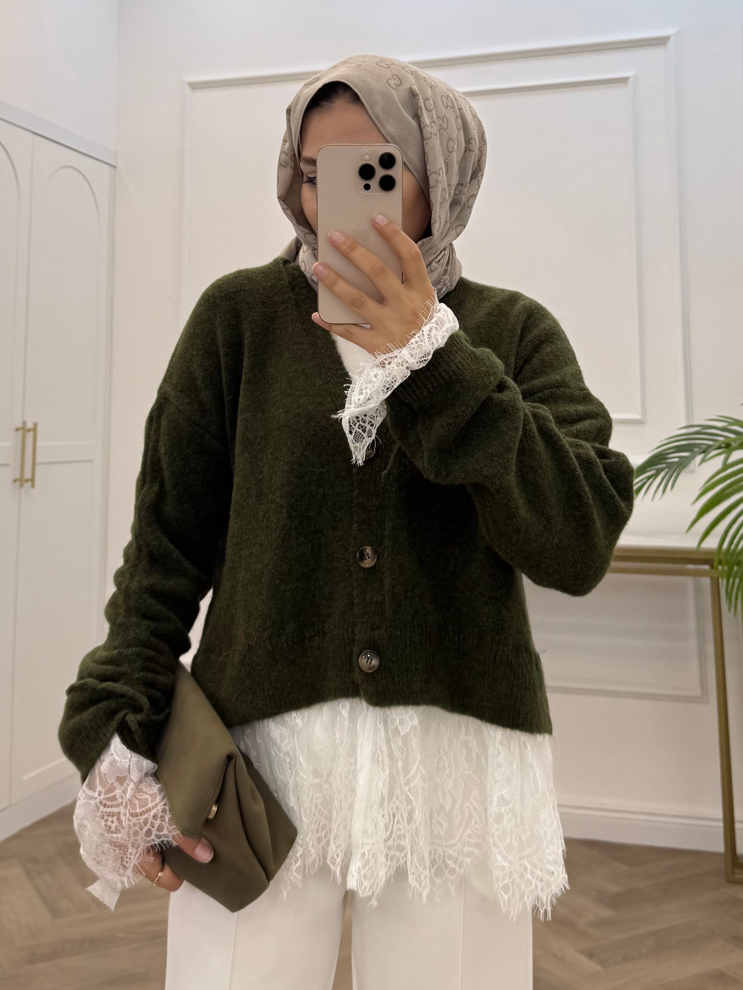 DANTELLİ TRİKO HIRKA HAKİ