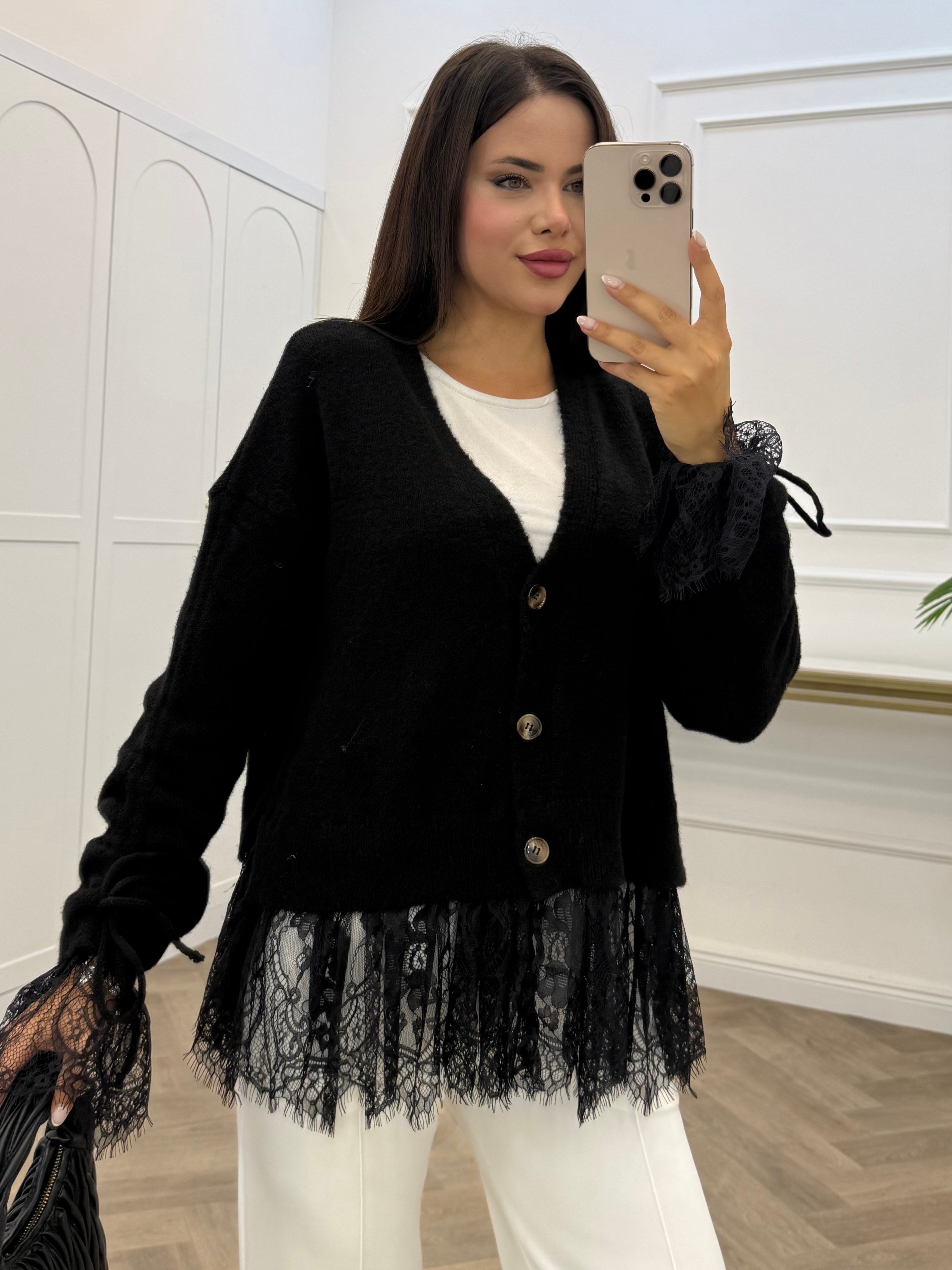 DANTELLİ TRİKO HIRKA SİYAH