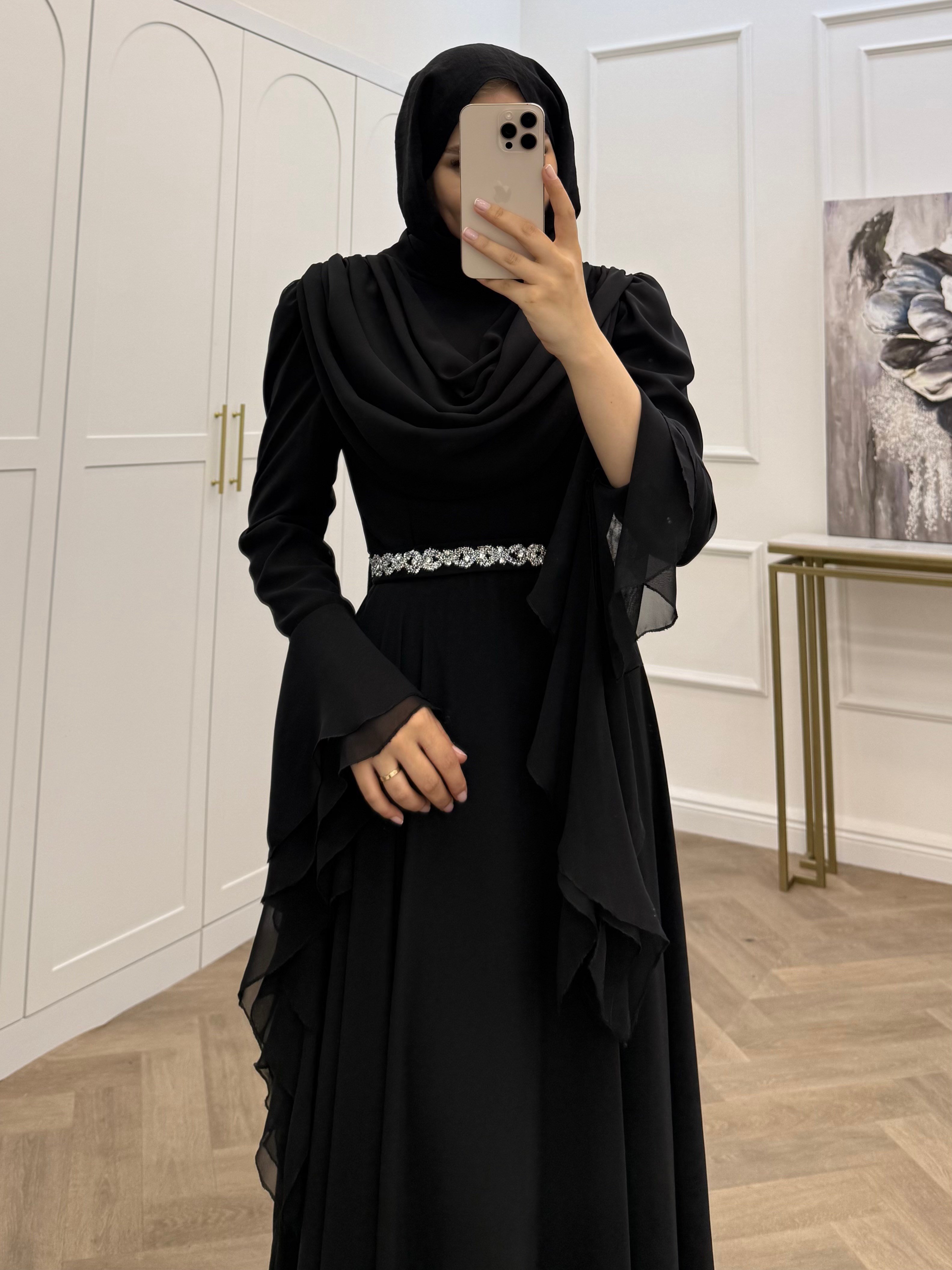 DEGAJE YAKA SARAY ABİYE SİYAH