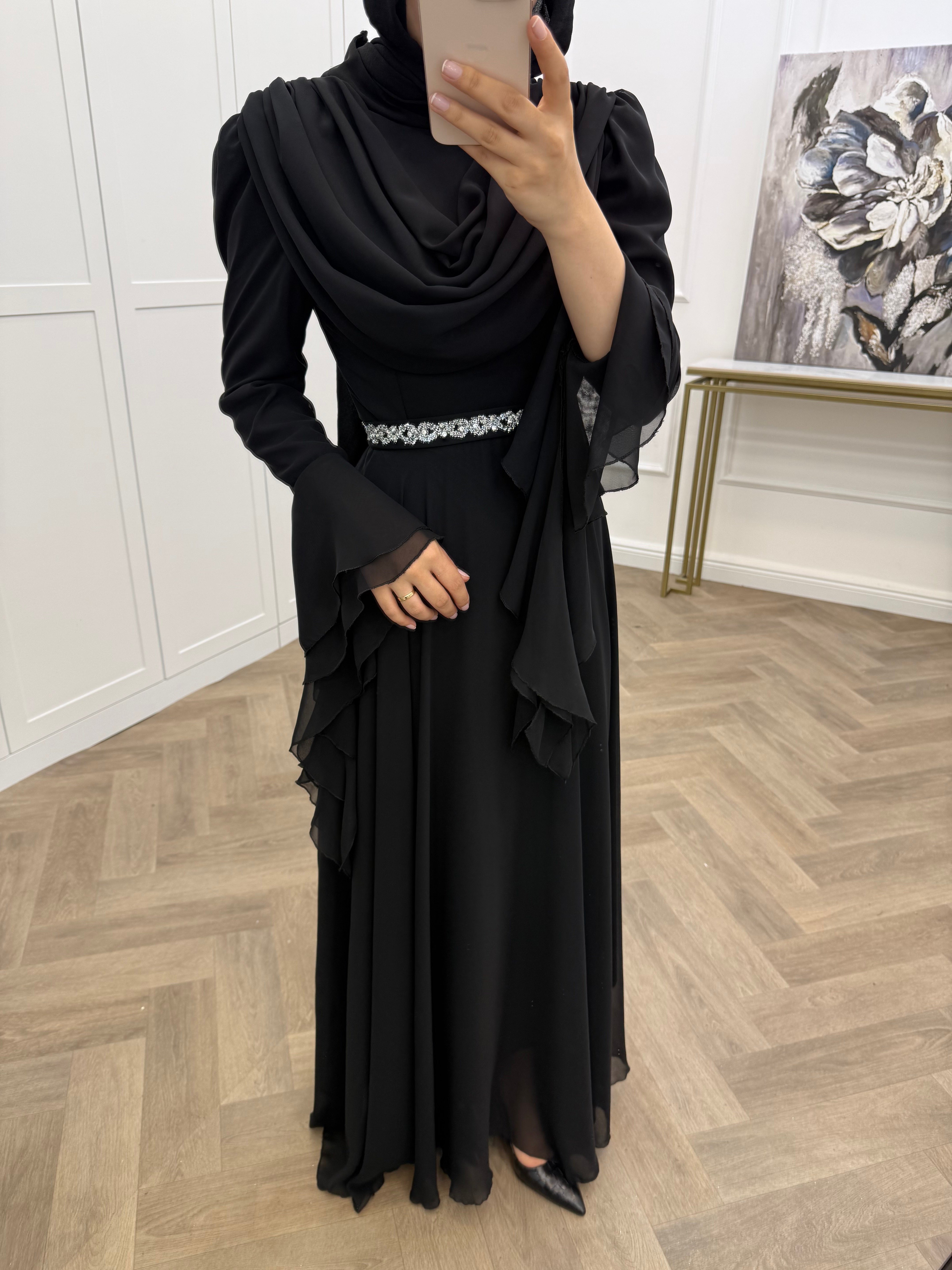 DEGAJE YAKA SARAY ABİYE SİYAH