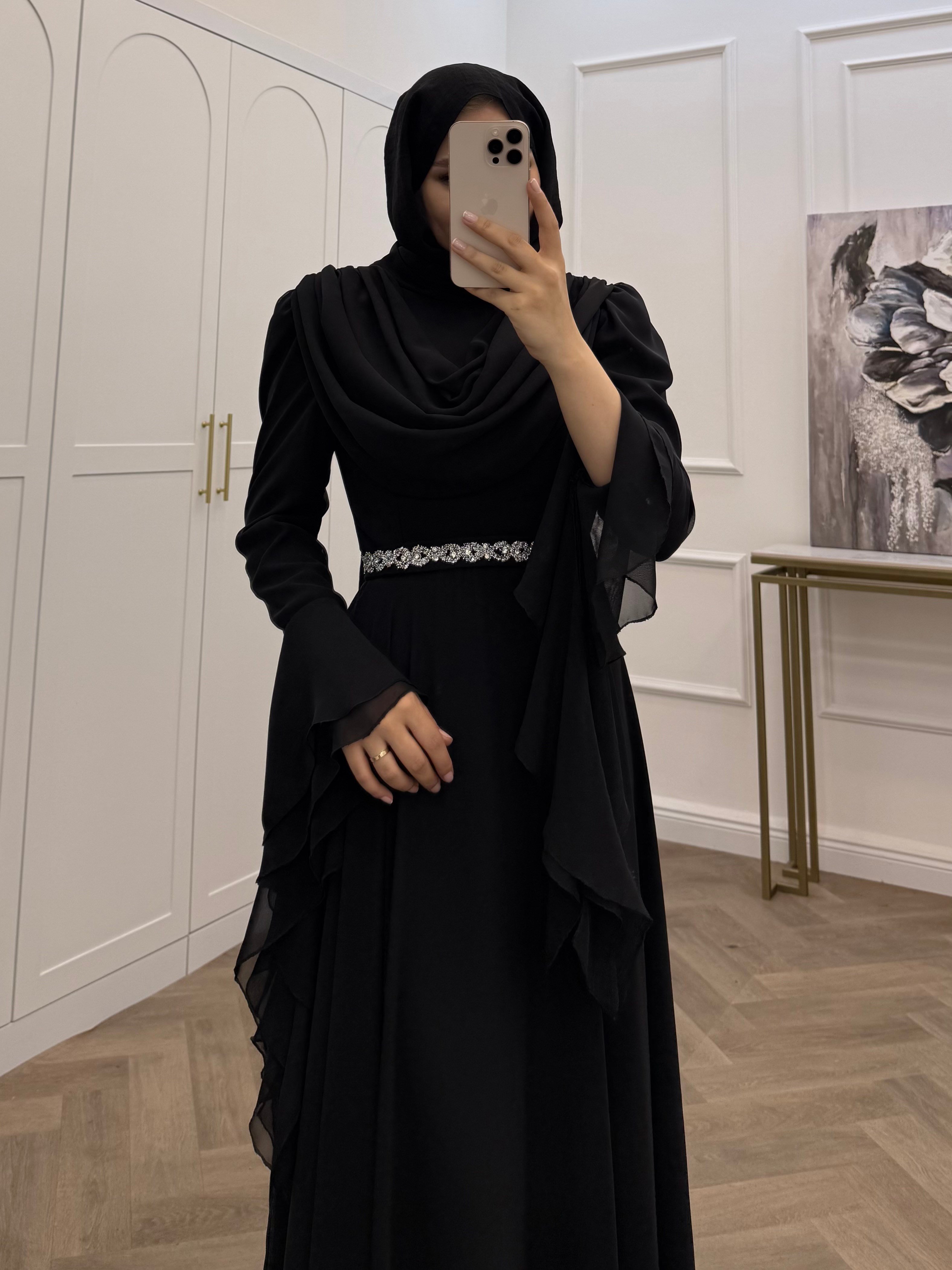 DEGAJE YAKA SARAY ABİYE SİYAH