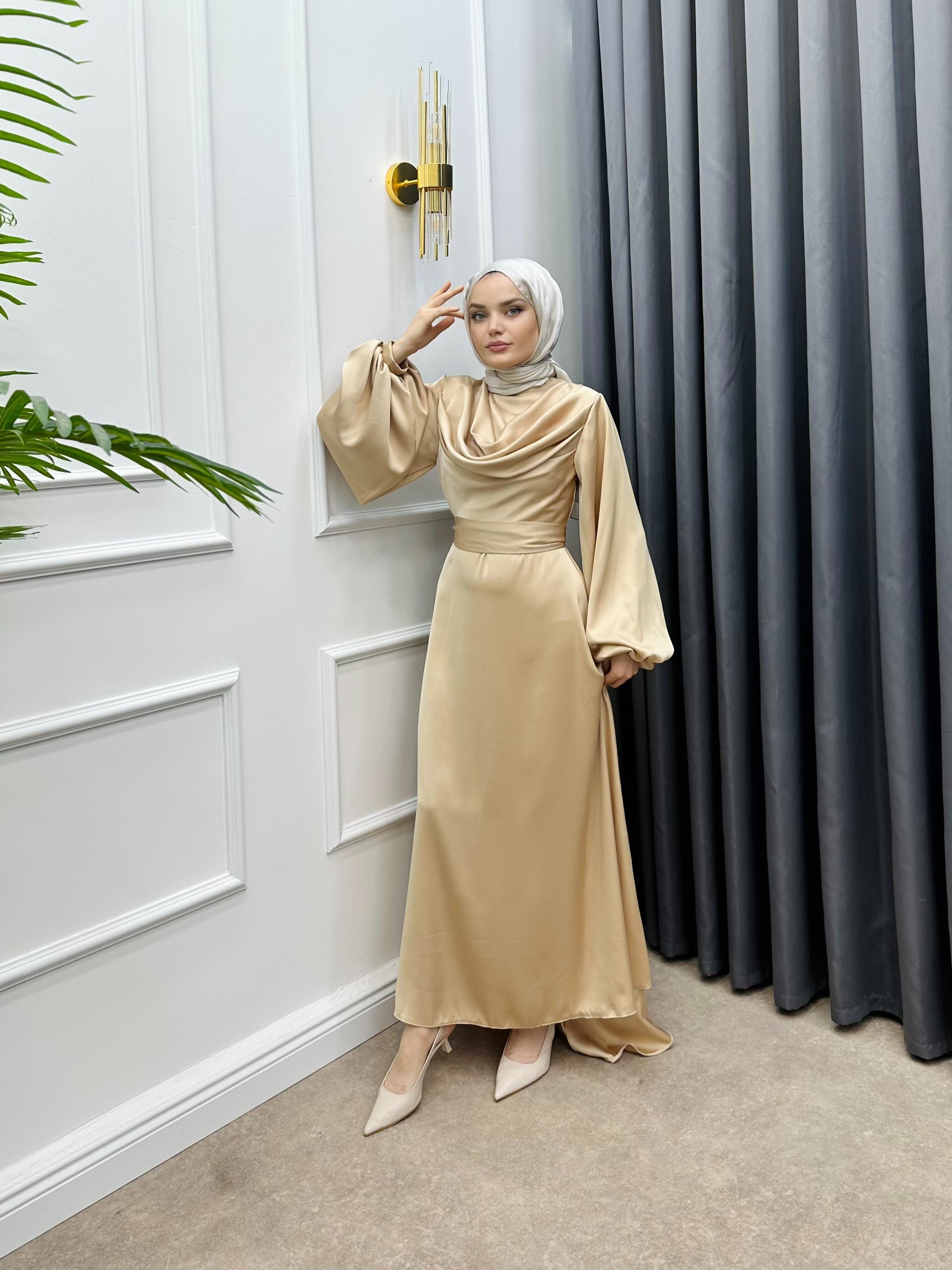 DEGAJELİ VOLVO ELBİSE BEJ