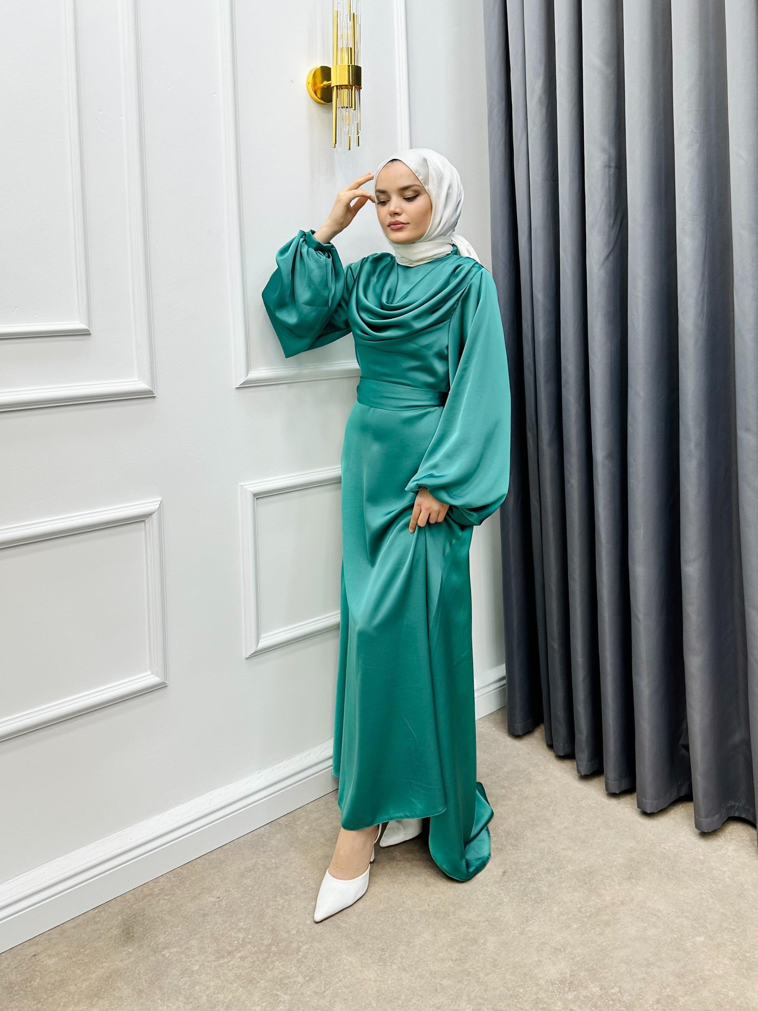 DEGAJELİ VOLVO ELBİSE KOYU MİNT