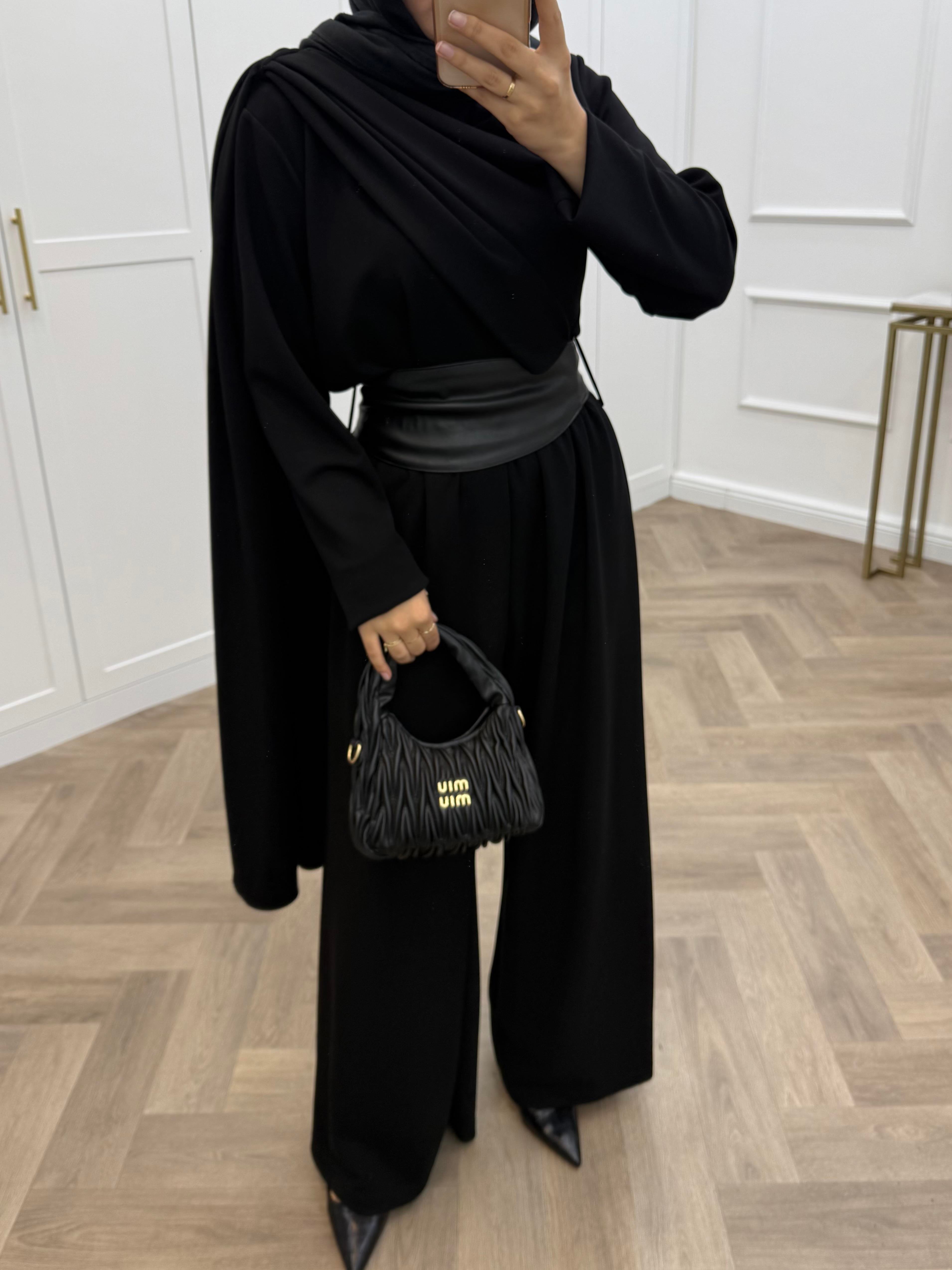 DERİ KEMERLİ PANTOLONLU TAKIM SİYAH