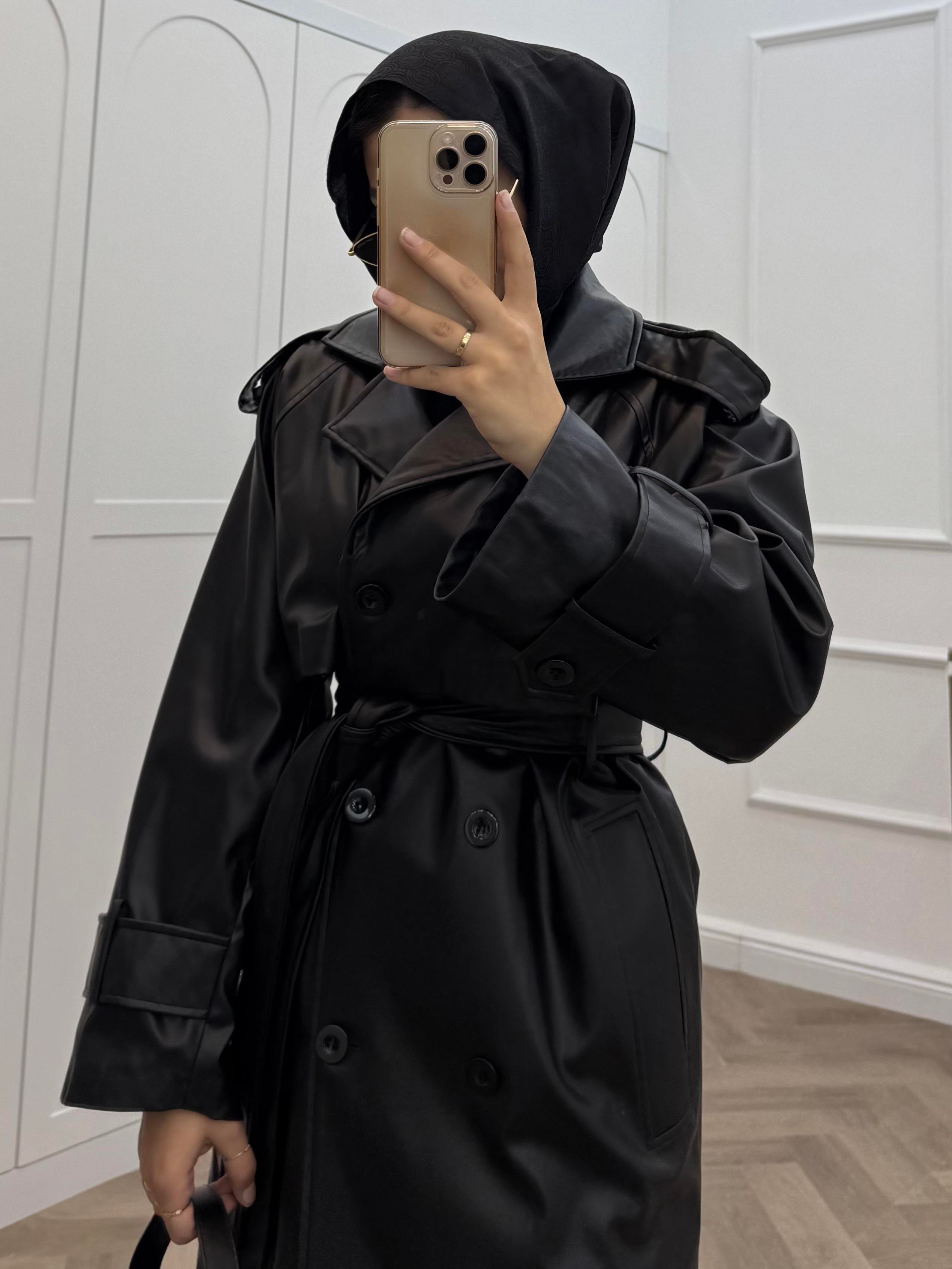 DERİ TRENÇKOT SİYAH