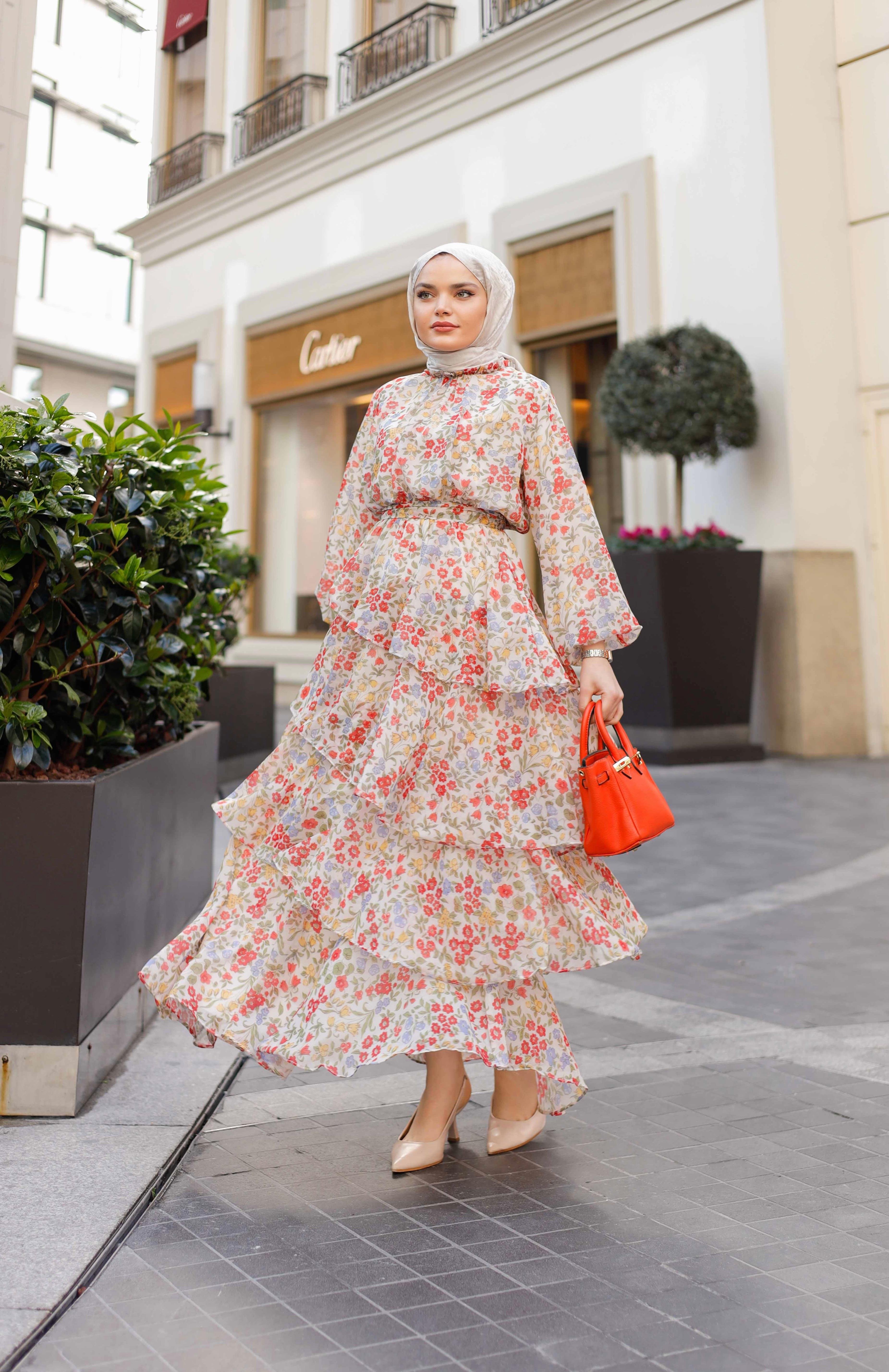 DESENLİ KATLI ŞİFON KIRMIZI