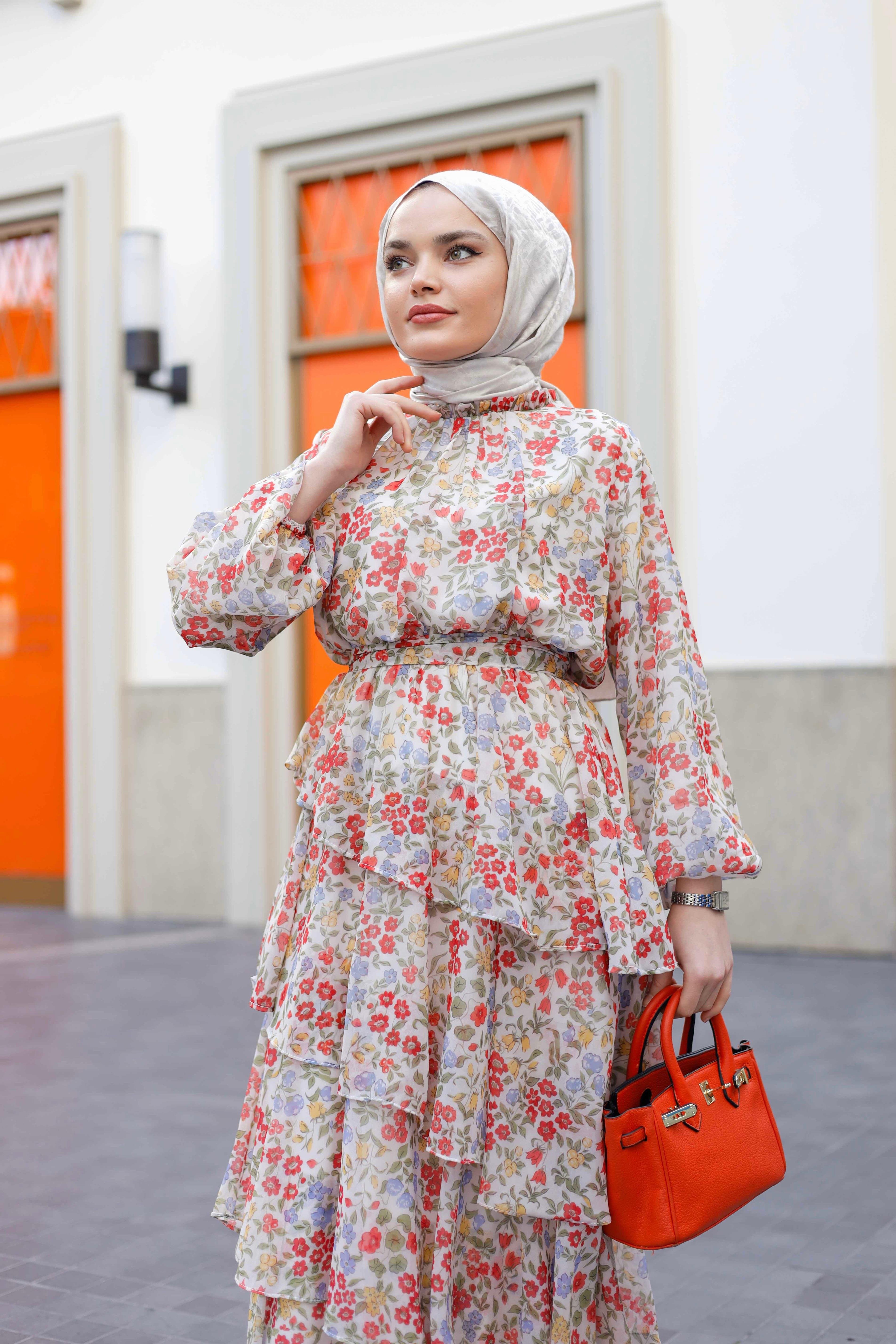 DESENLİ KATLI ŞİFON KIRMIZI