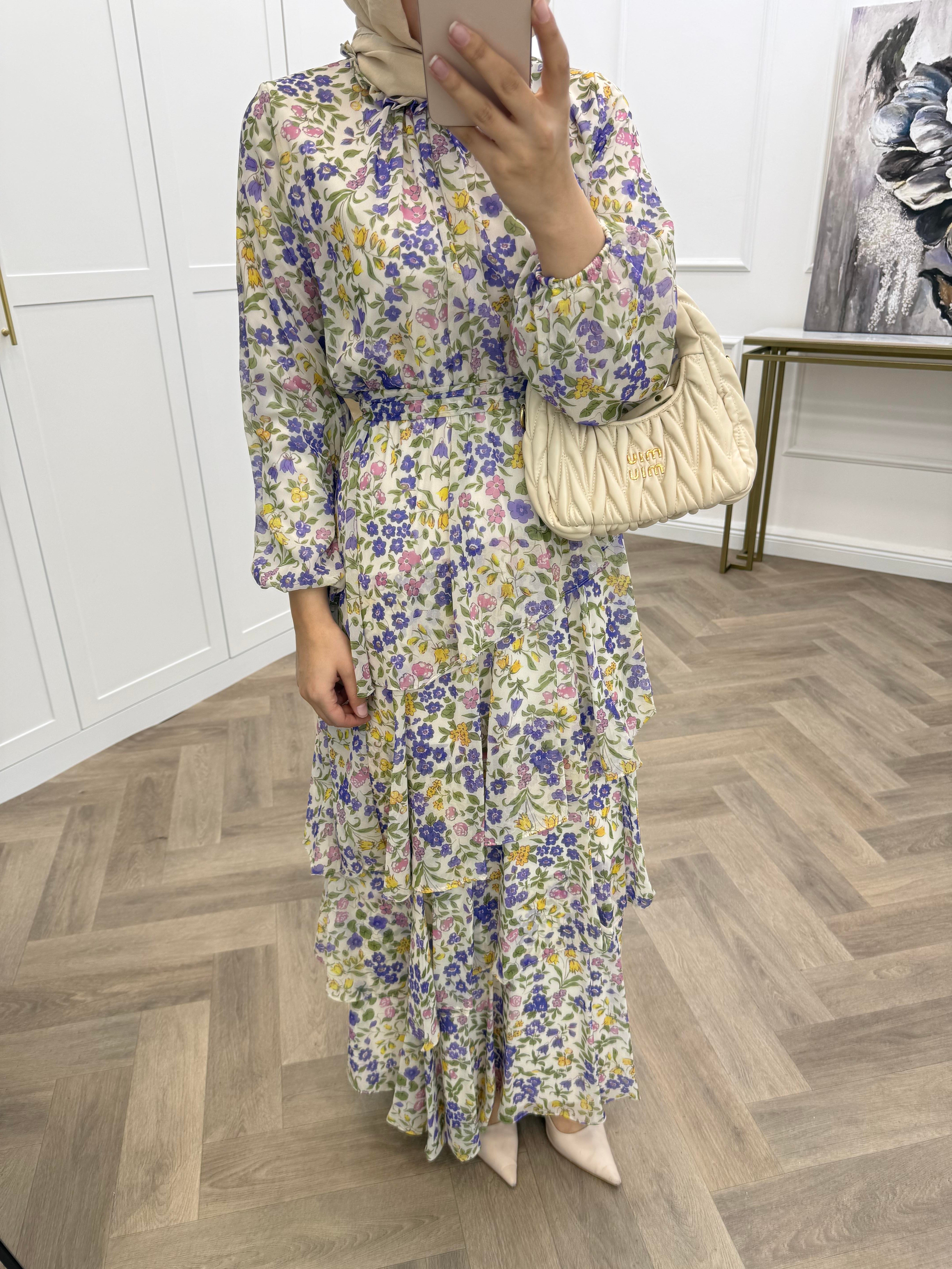 DESENLİ KATLI ŞİFON MOR