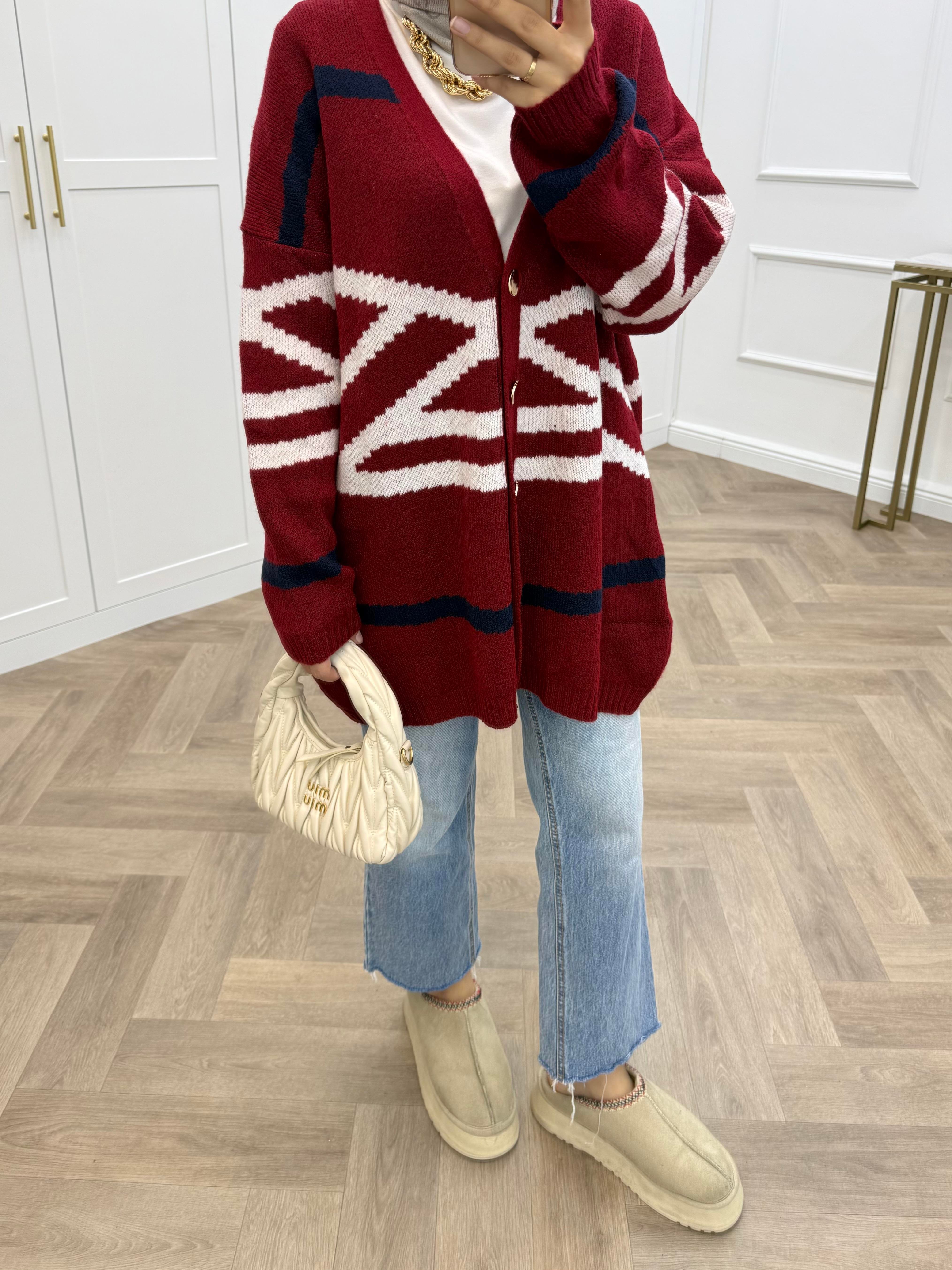 DESENLİ YUMOŞ HIRKA BORDO