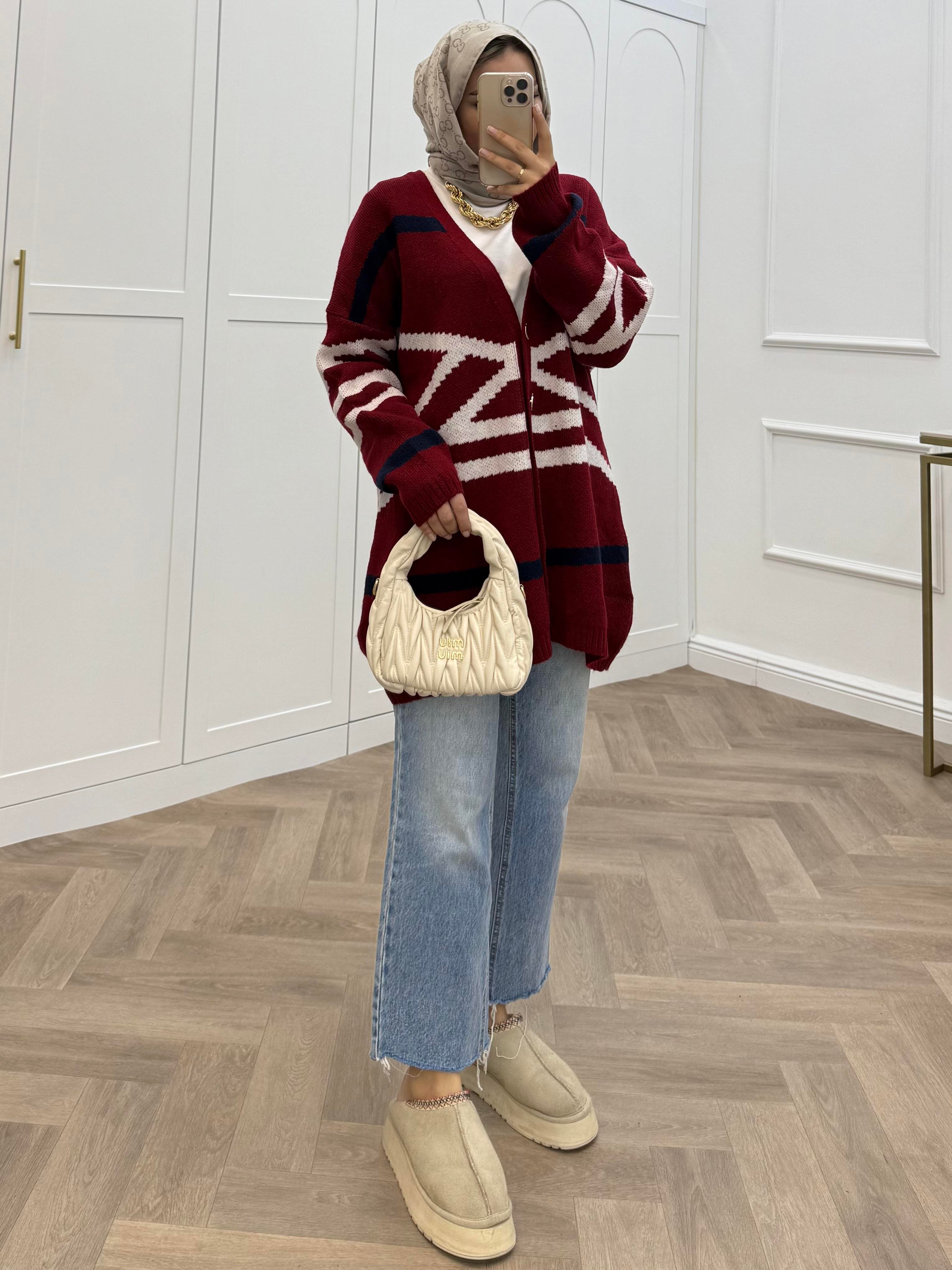 DESENLİ YUMOŞ HIRKA BORDO