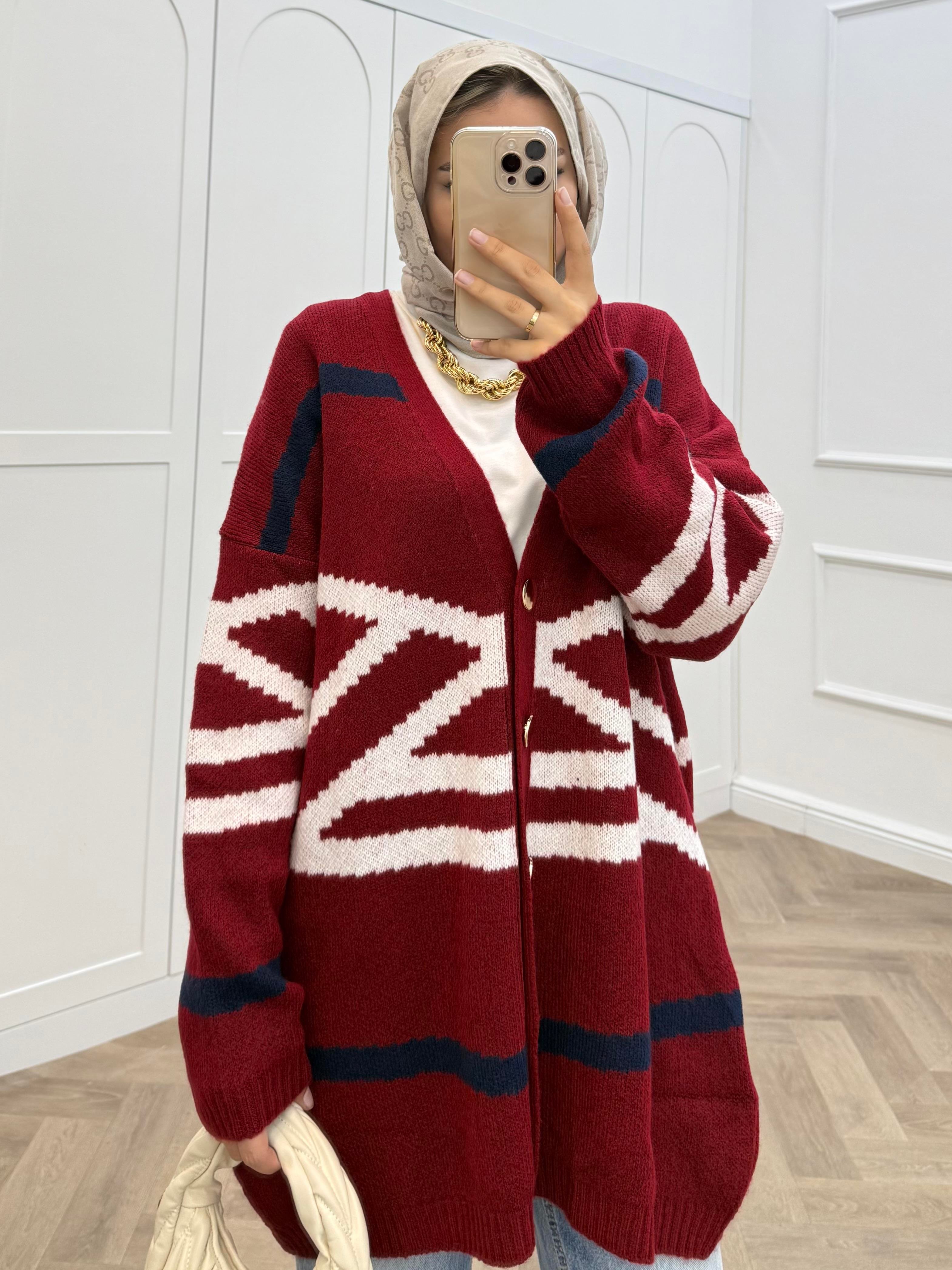 DESENLİ YUMOŞ HIRKA BORDO