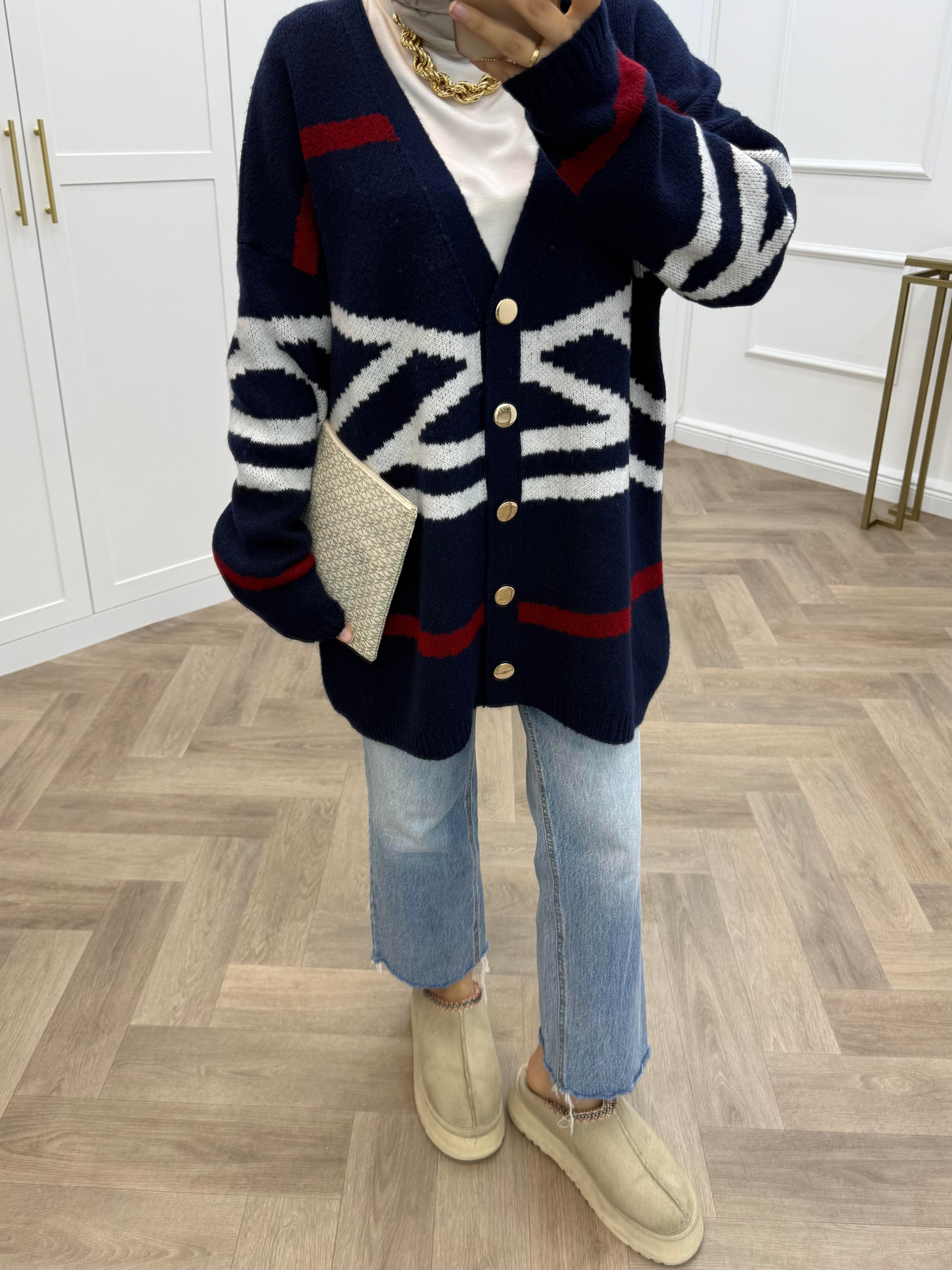 DESENLİ YUMOŞ HIRKA LACİVERT