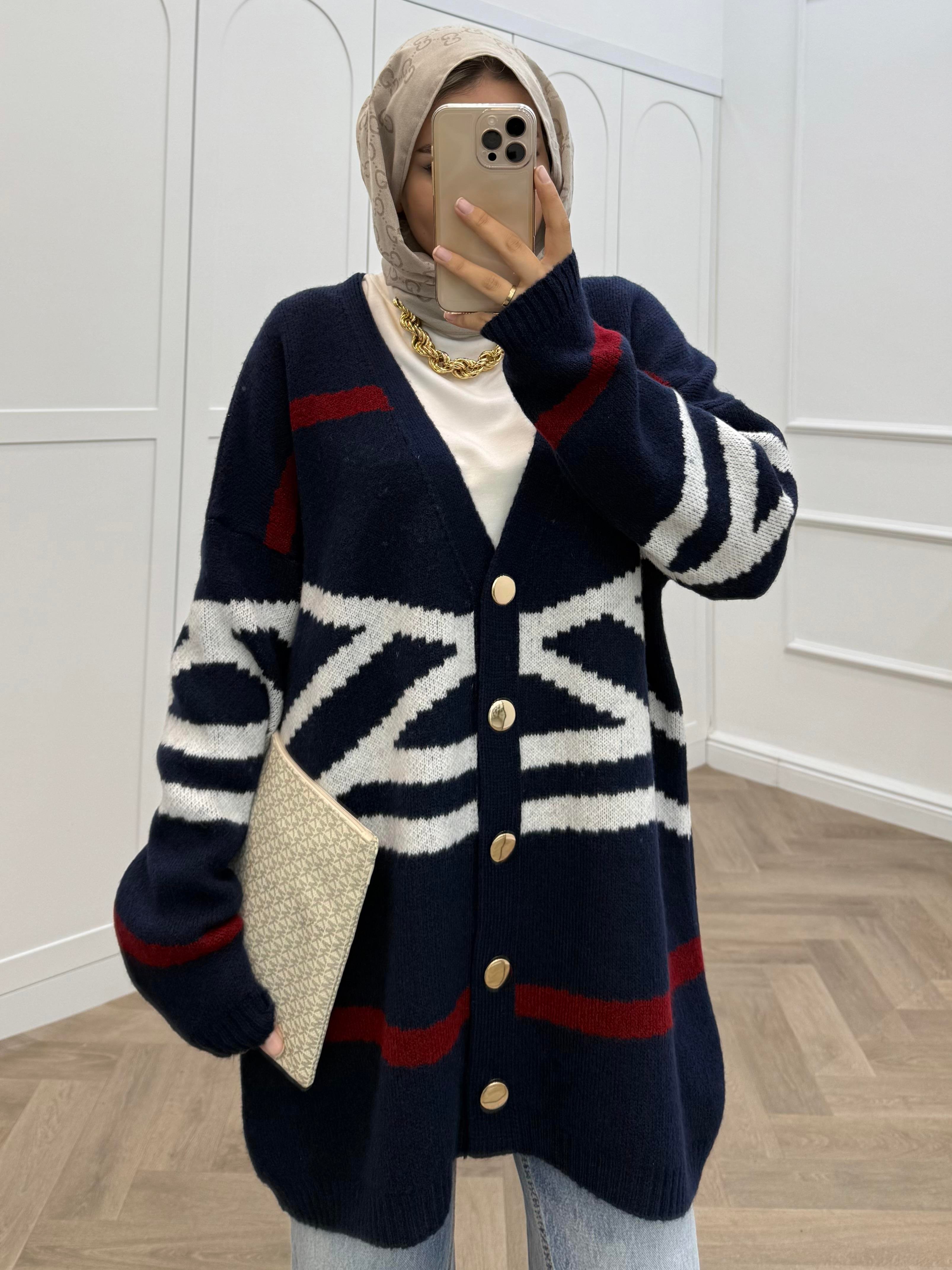 DESENLİ YUMOŞ HIRKA LACİVERT