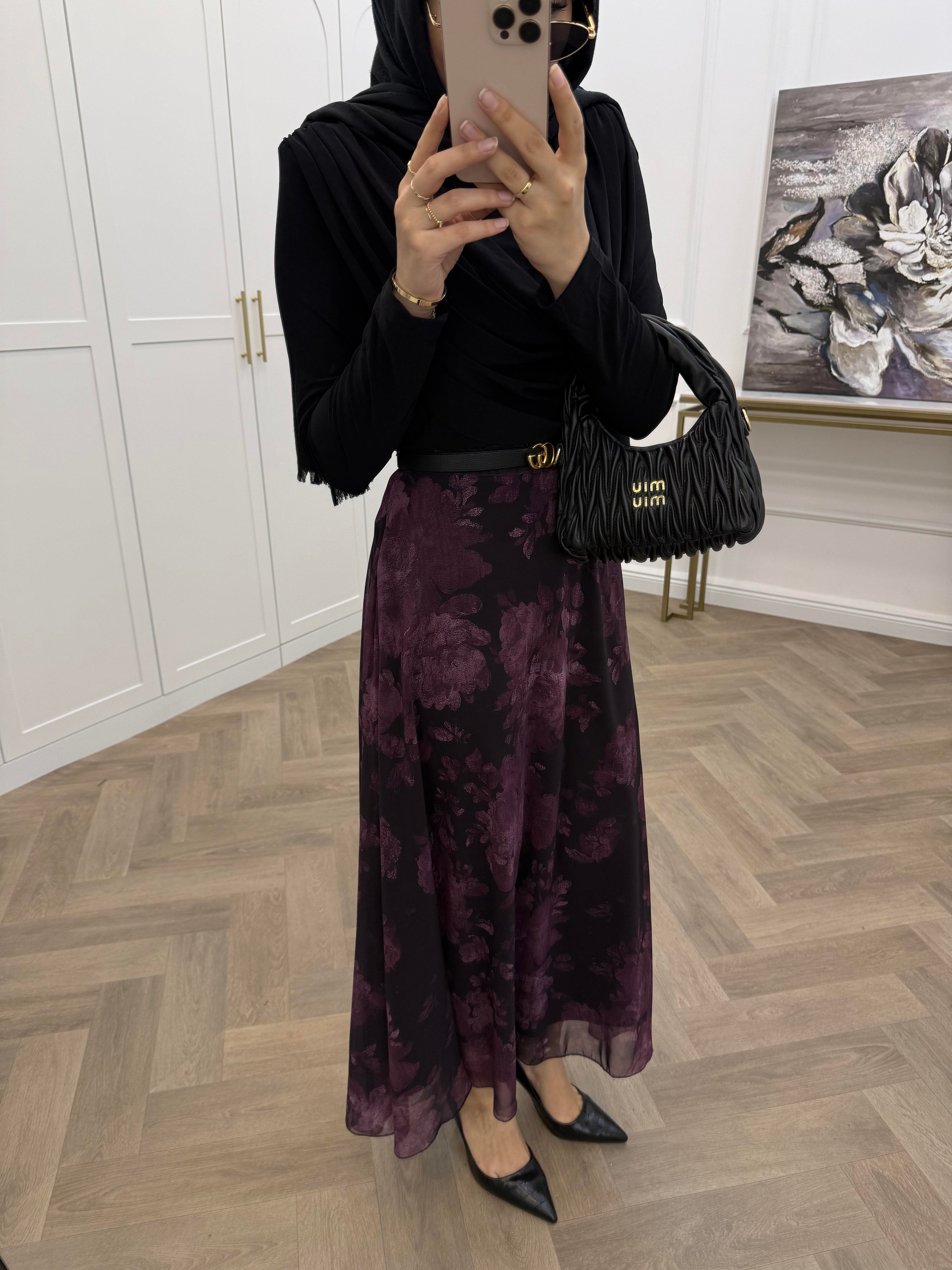 DEVA DESENLİ ŞİFON ETEK MOR