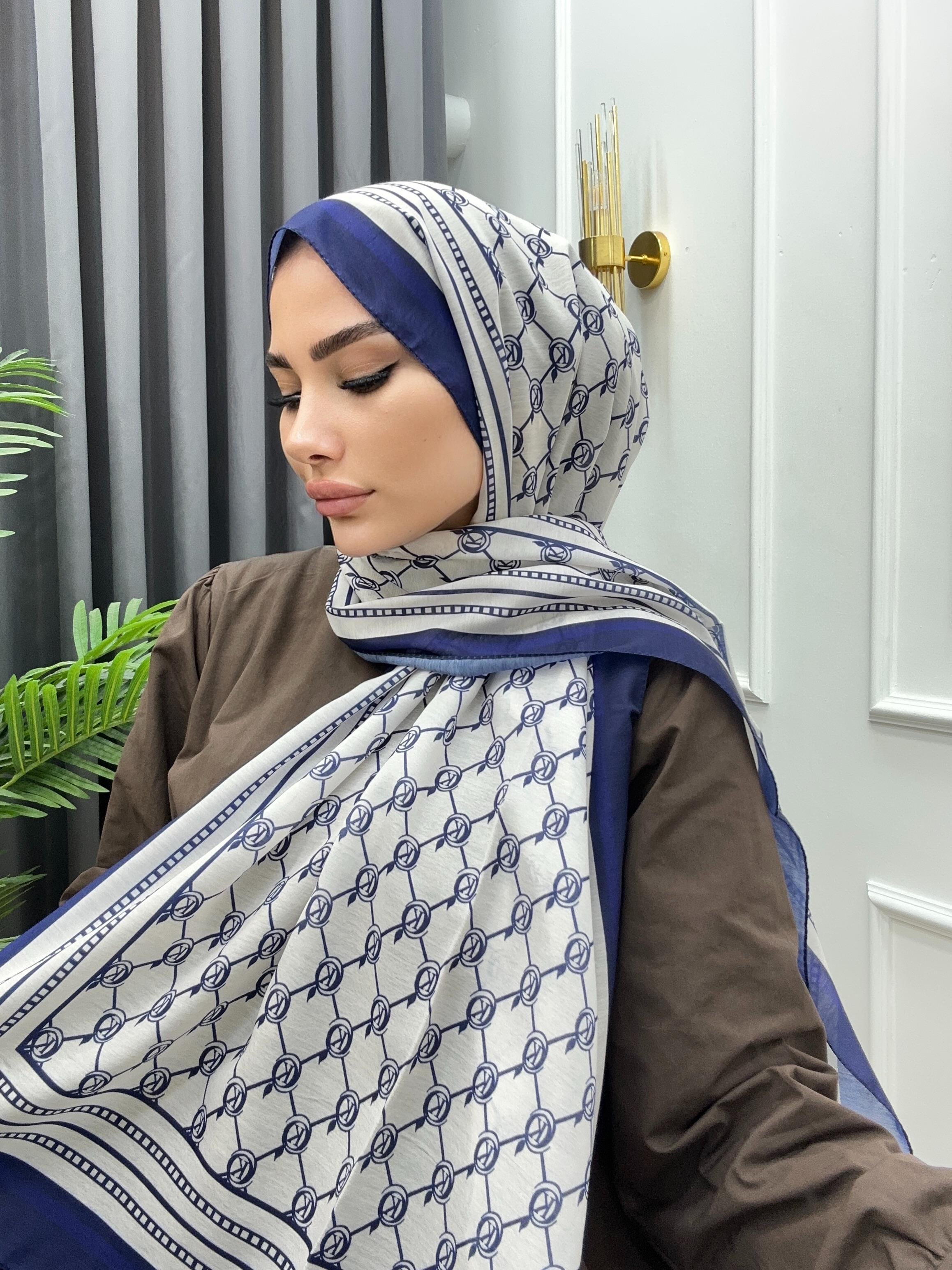 DİJİTAL BASKI ŞAL LACİVERT