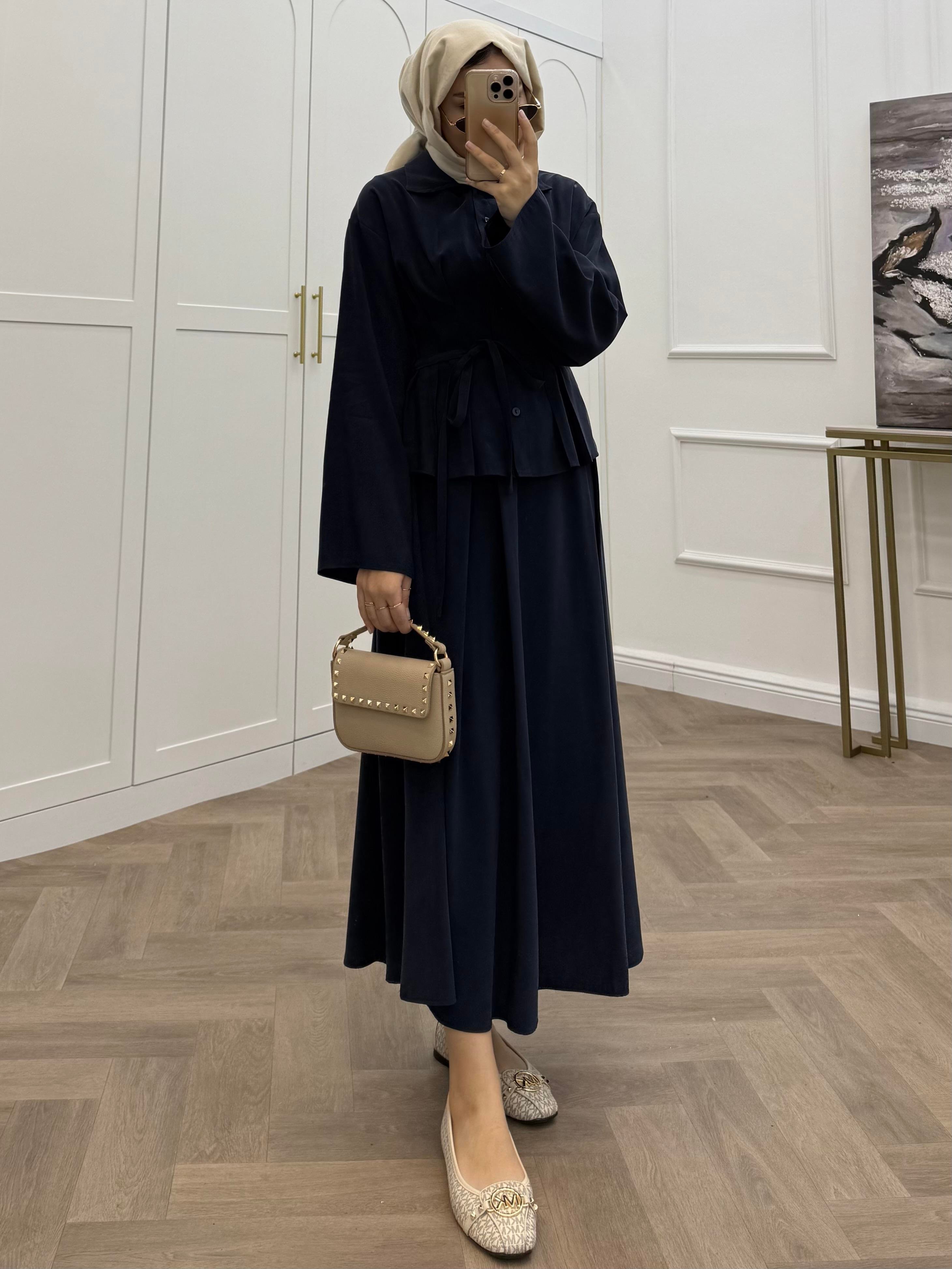 DÜĞMELİ BASİC MODAL ETEKLİ TAKIM LACİVERT