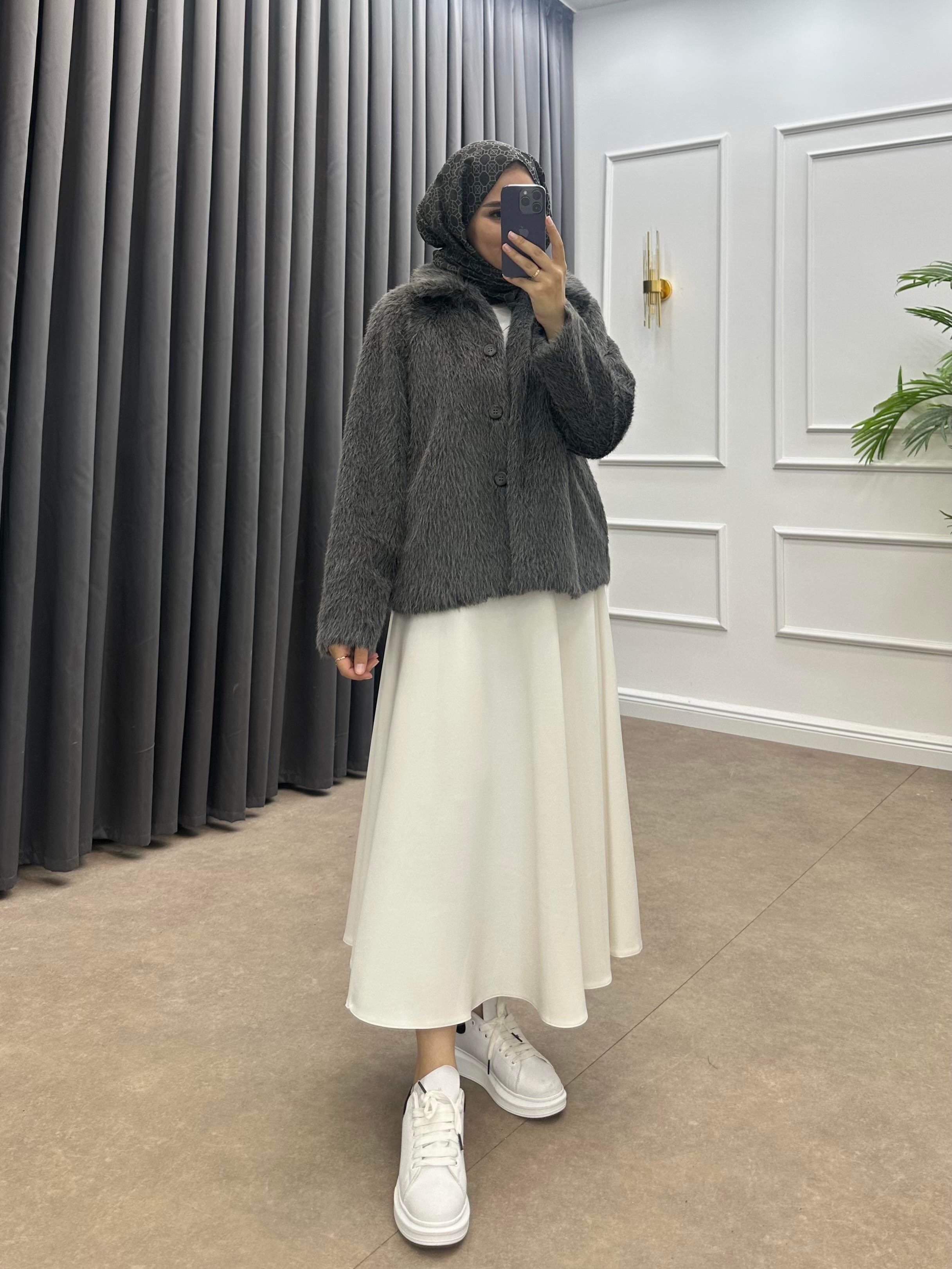 DÜĞMELİ KÜRK ANTRASİT