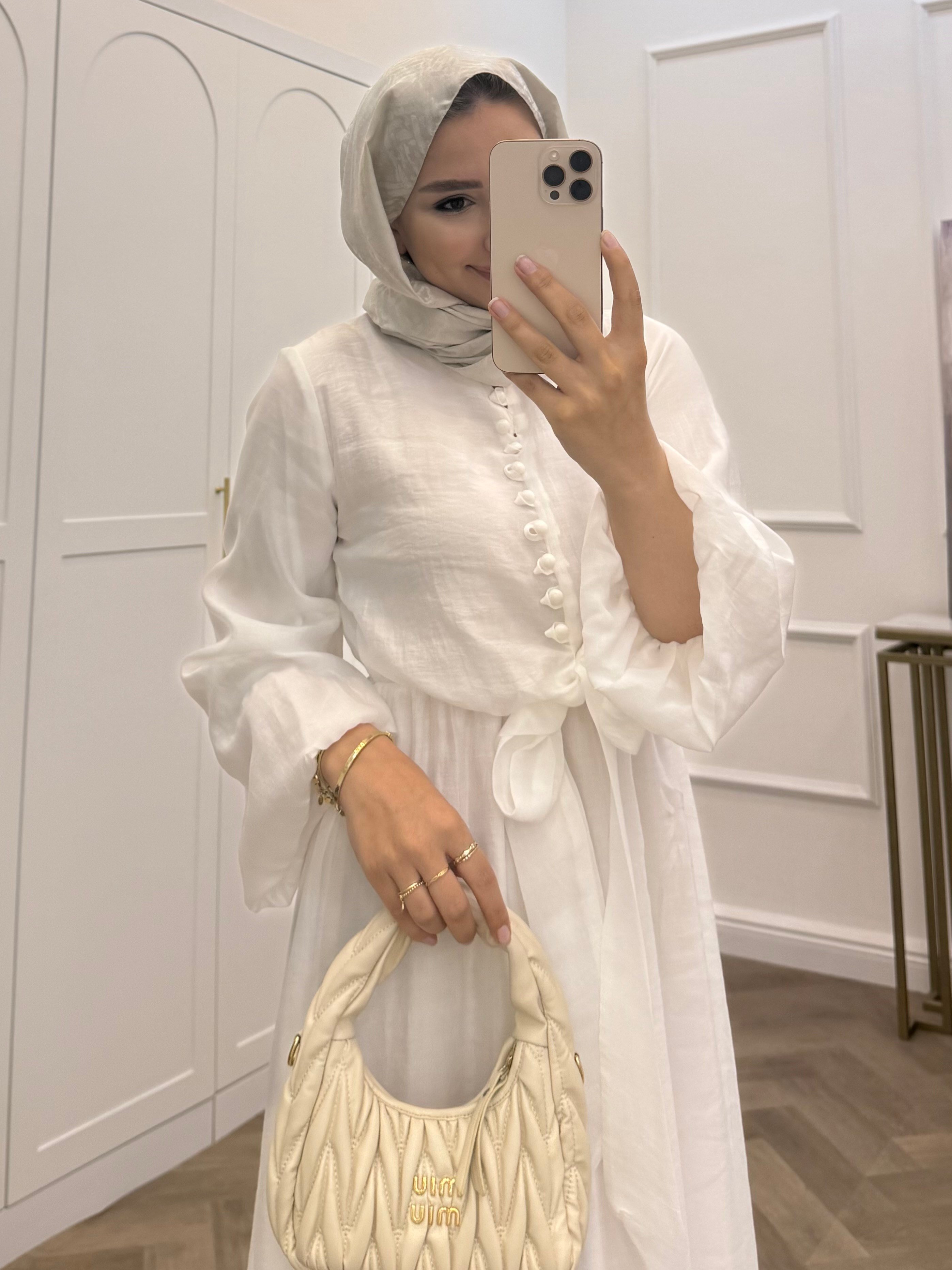 DÜĞMELİ POPLİN ELBİSE BEYAZ