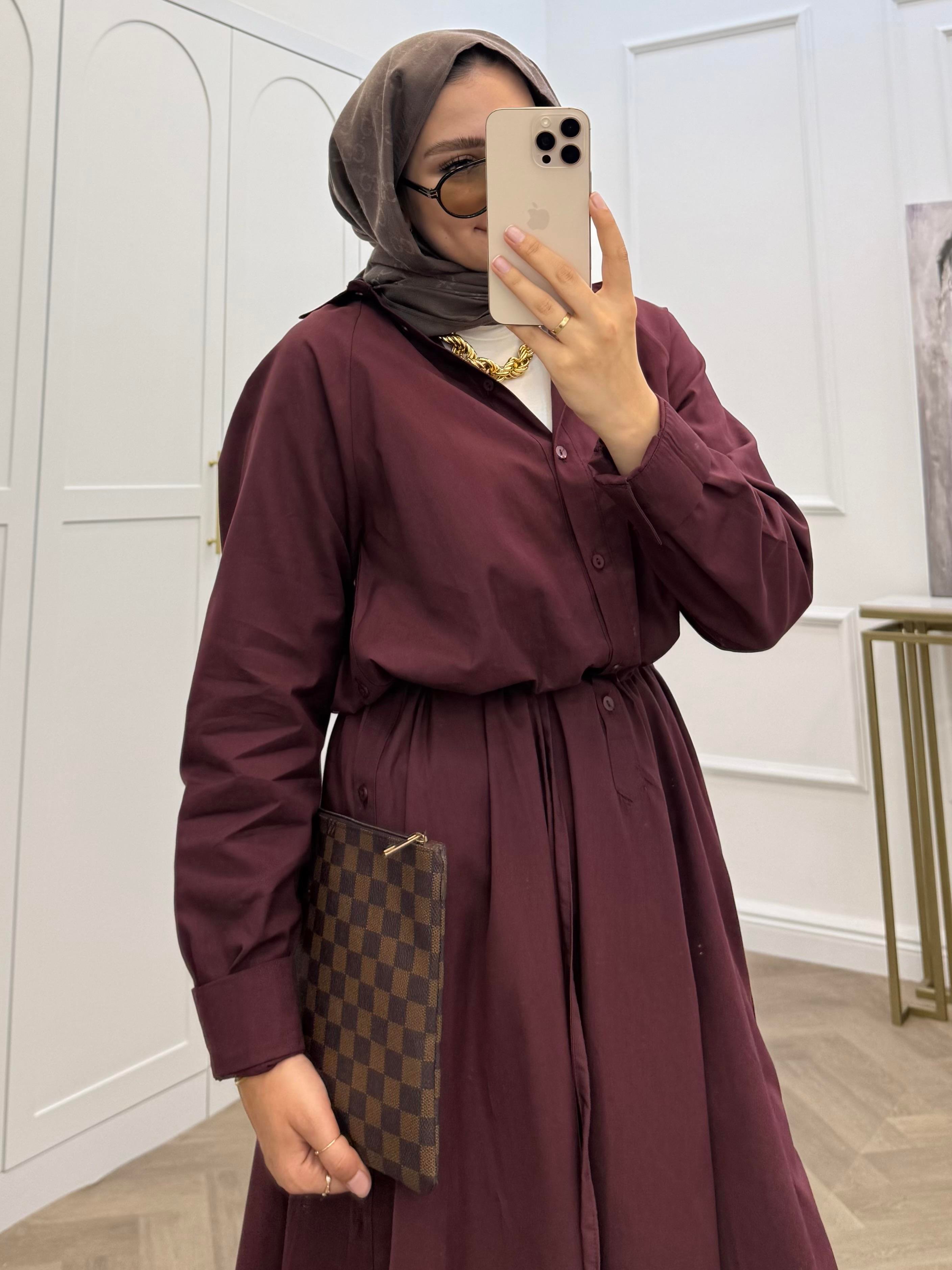 DÜĞMELİ POPLİN TUNİK ELBİSE BORDO