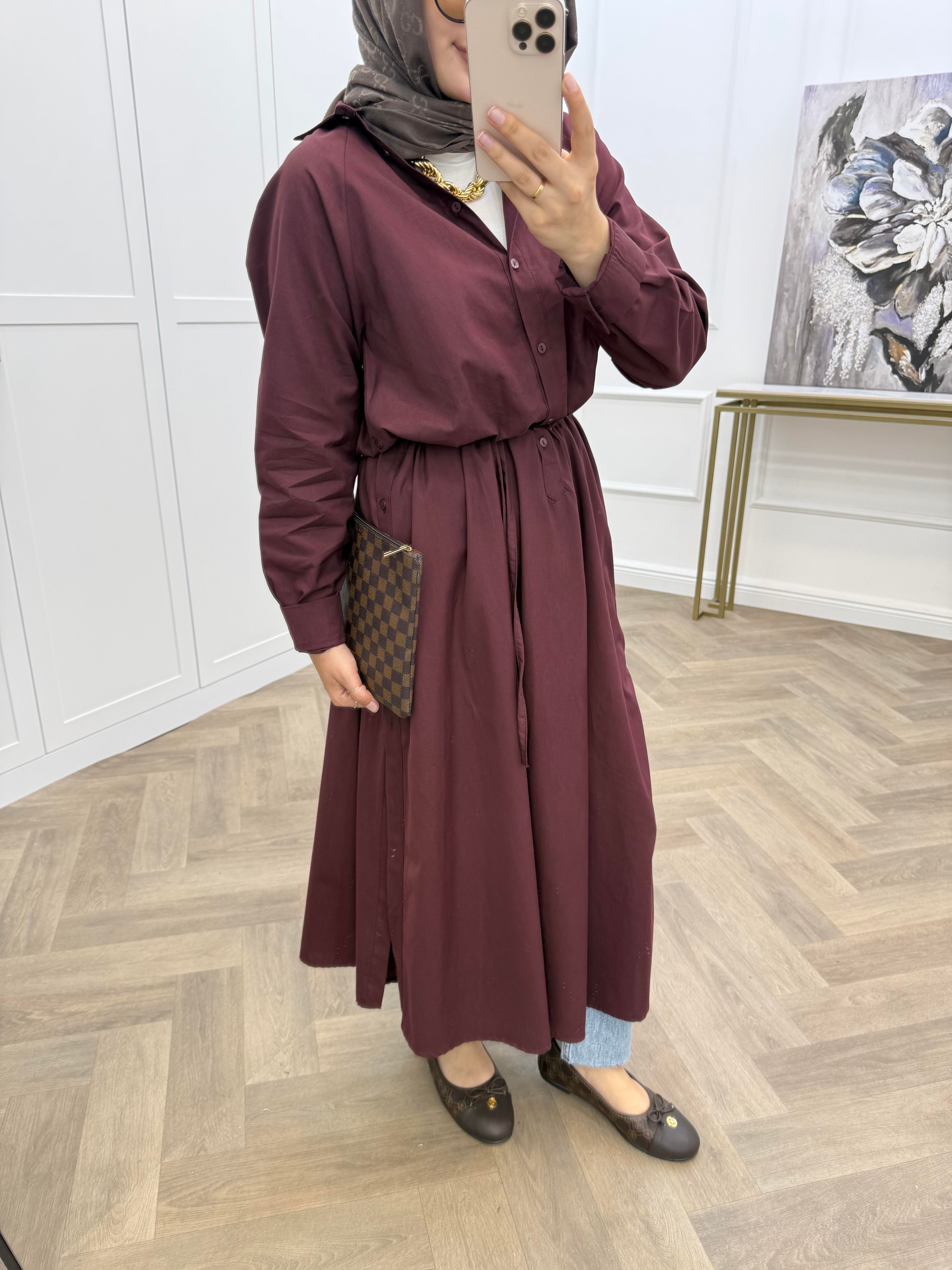 DÜĞMELİ POPLİN TUNİK ELBİSE BORDO