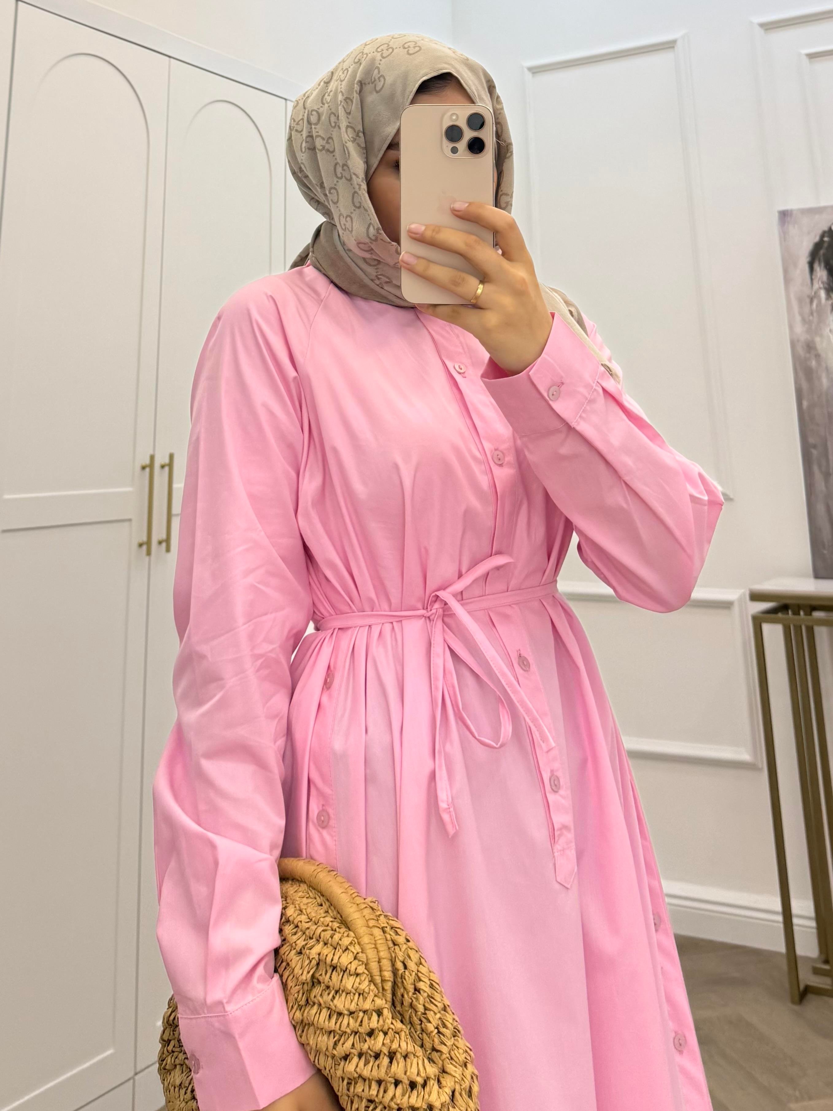 DÜĞMELİ POPLİN TUNİK ELBİSE PEMBE