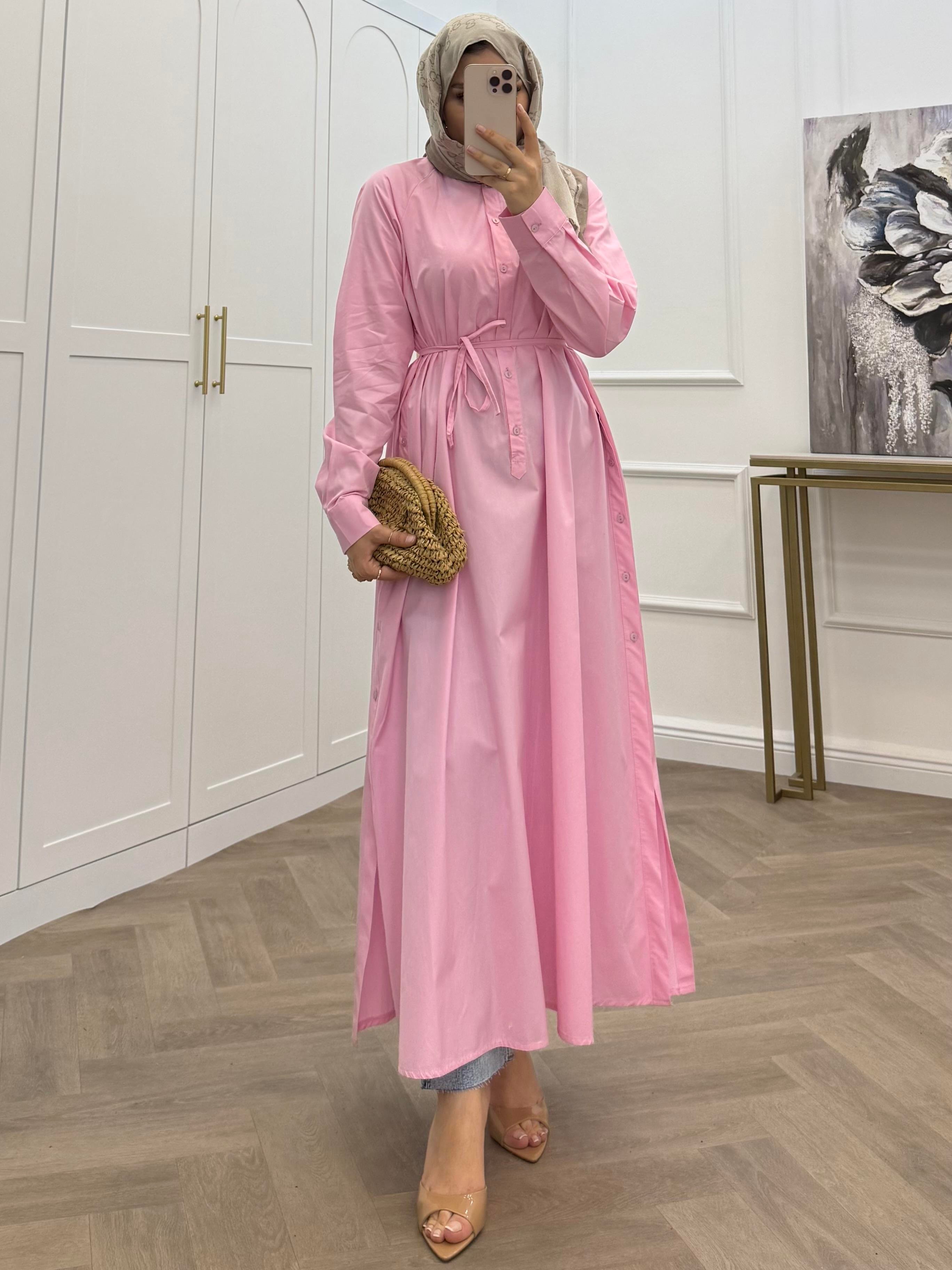 DÜĞMELİ POPLİN TUNİK ELBİSE PEMBE