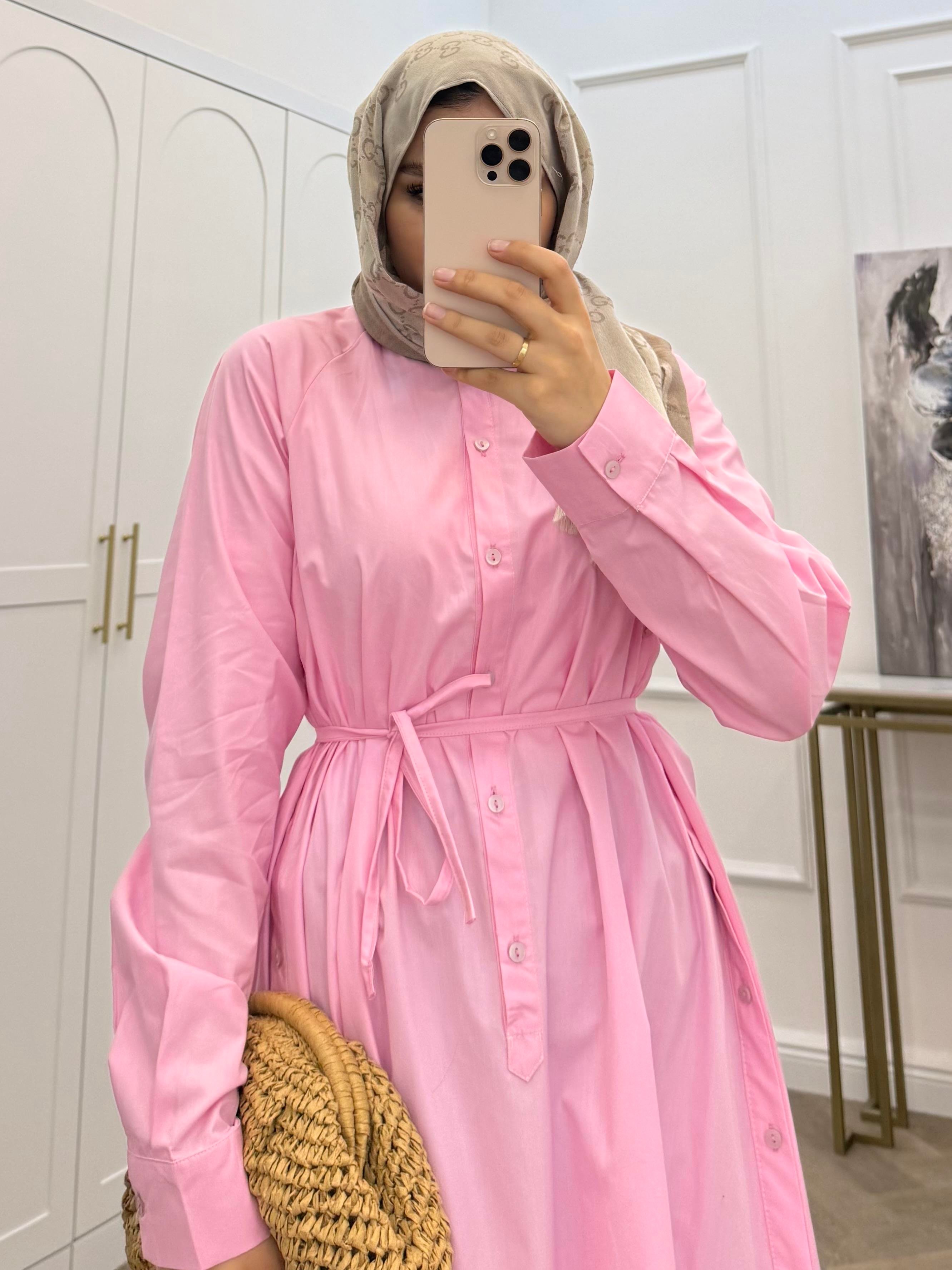 DÜĞMELİ POPLİN TUNİK ELBİSE PEMBE