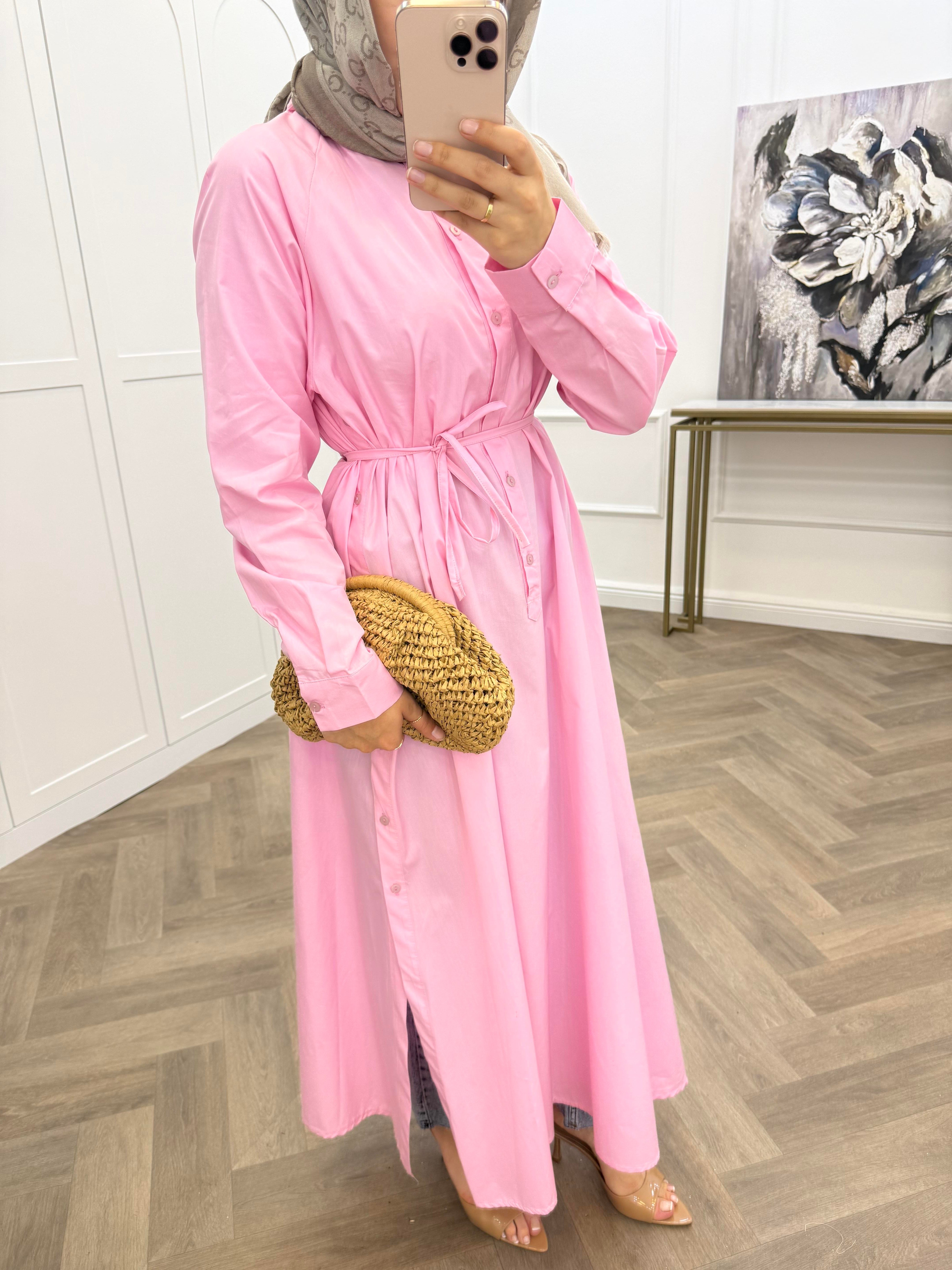 DÜĞMELİ POPLİN TUNİK ELBİSE PEMBE