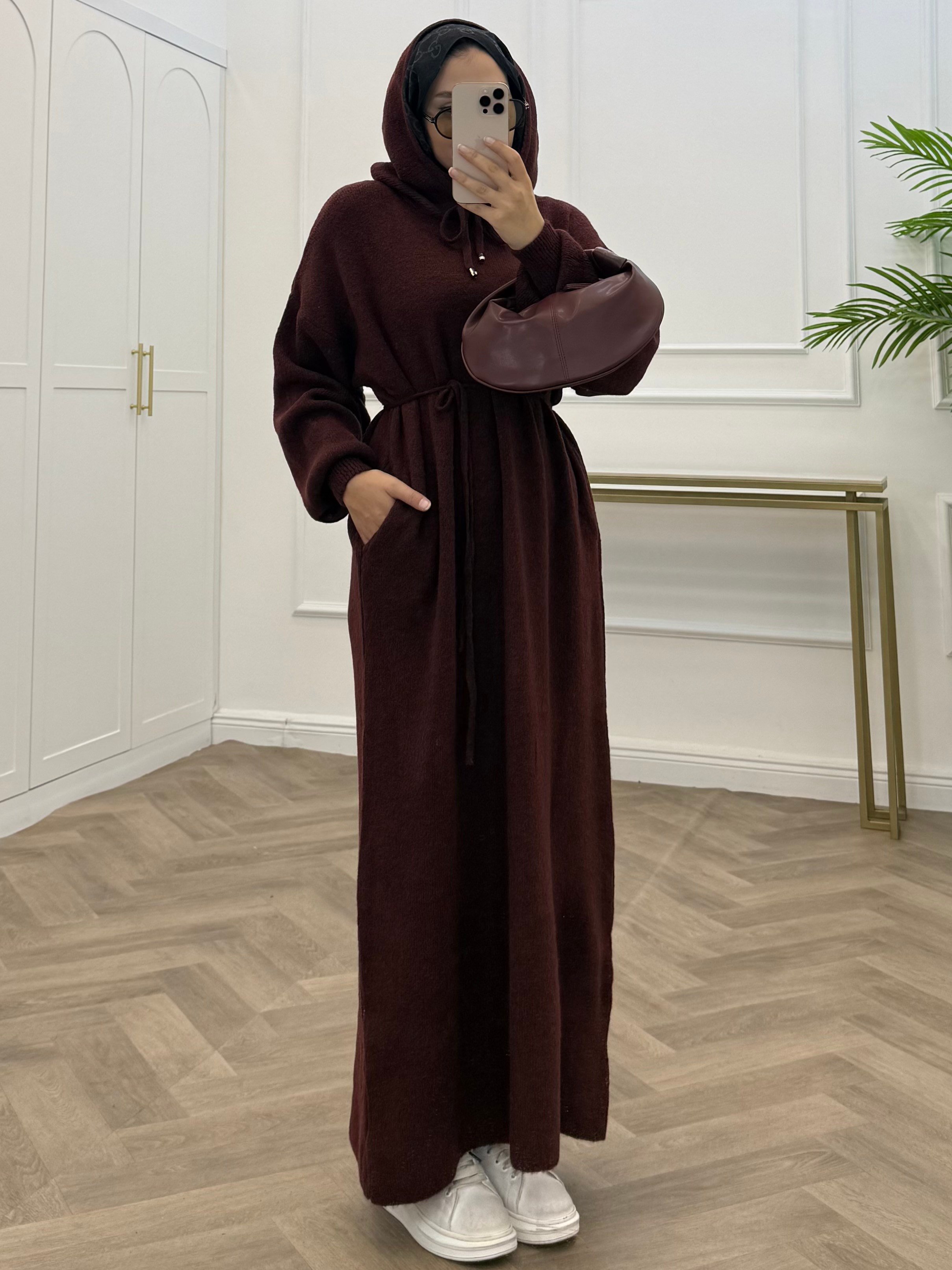 ELENİ YUMOŞ ELBİSE BORDO