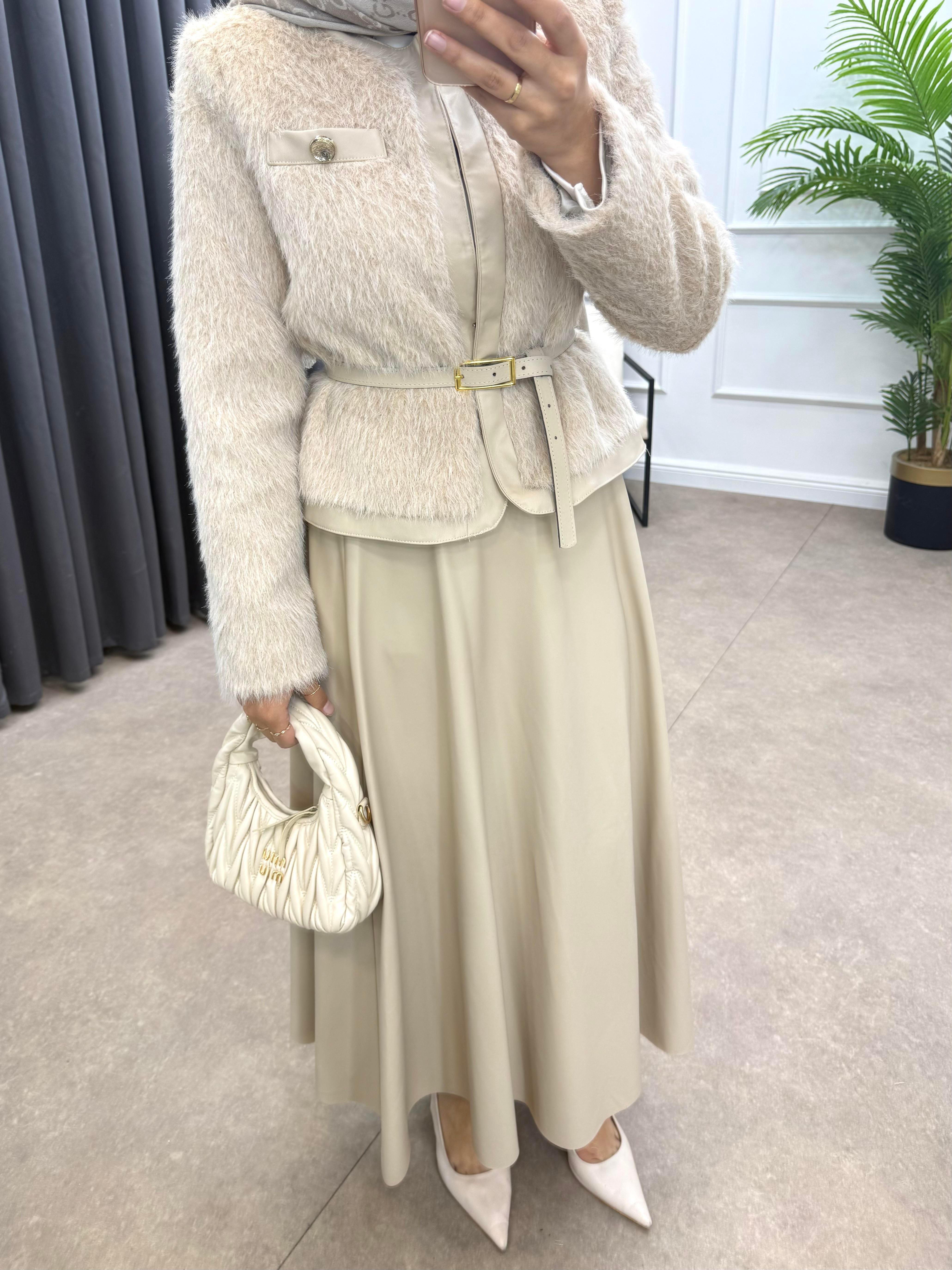 ETEKLİ CEKETLİ TAKIM BEJ