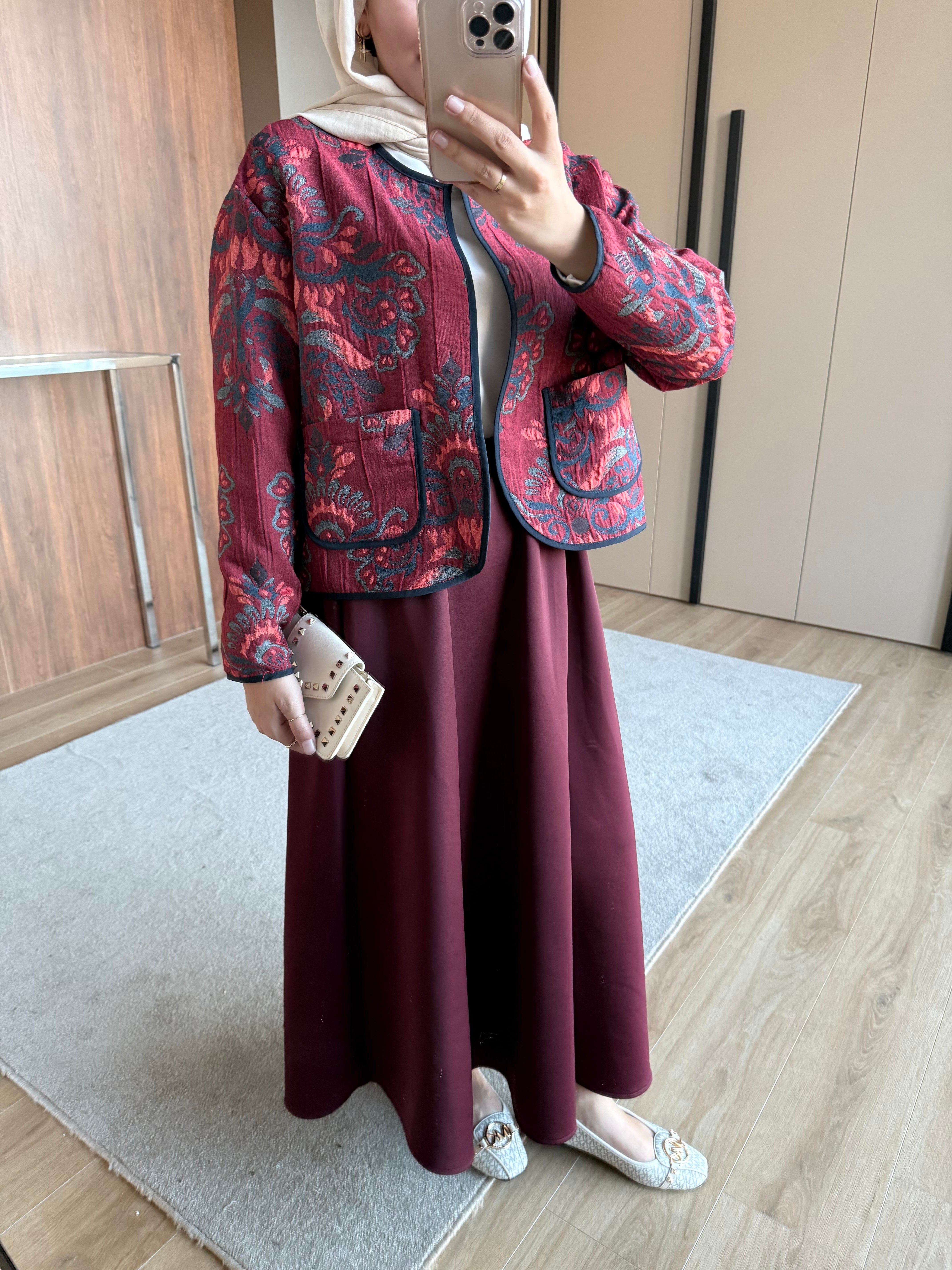 ETNİK DESEN CEKET BORDO