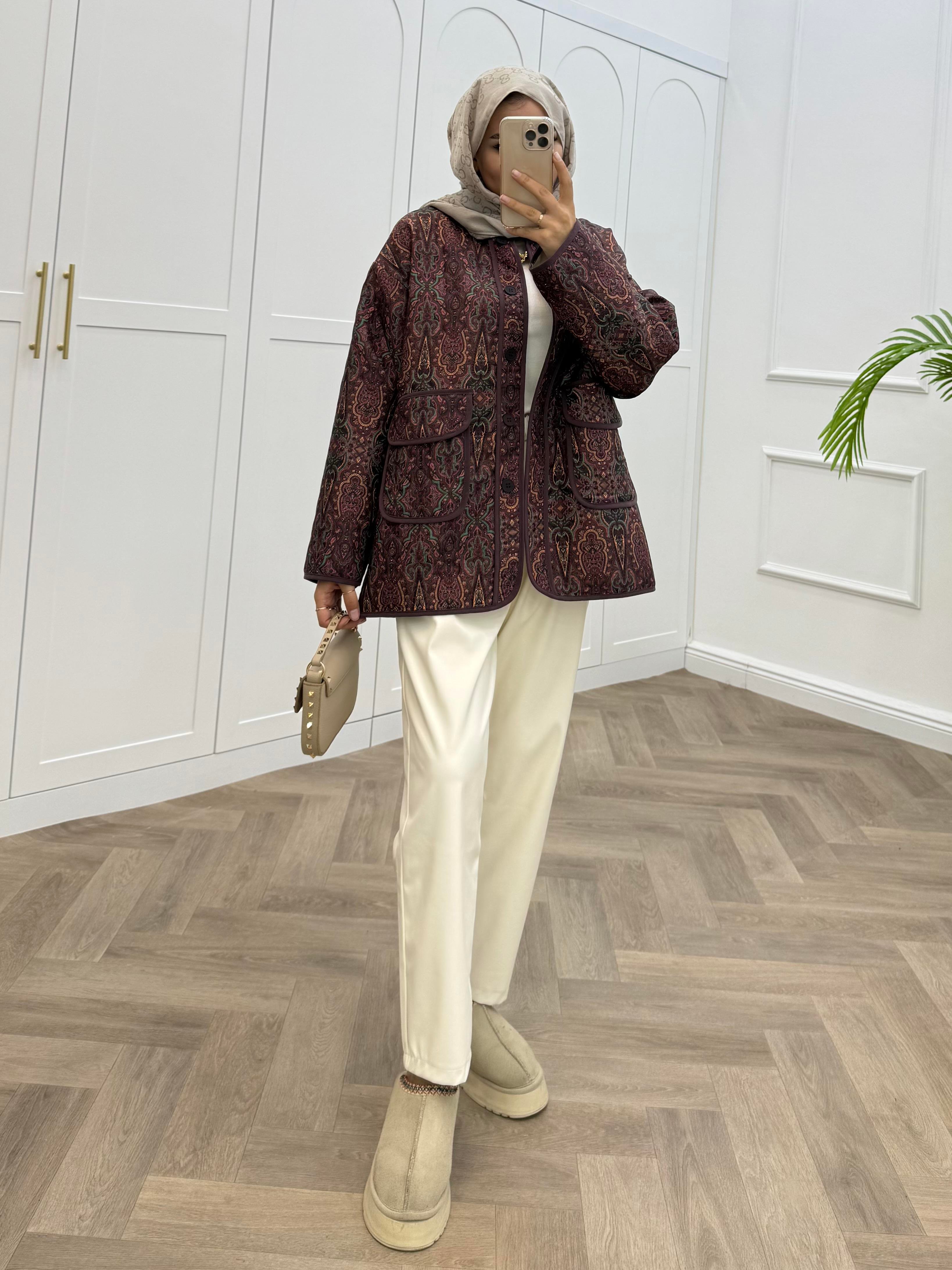 ETNİK DESEN CEKET BORDO