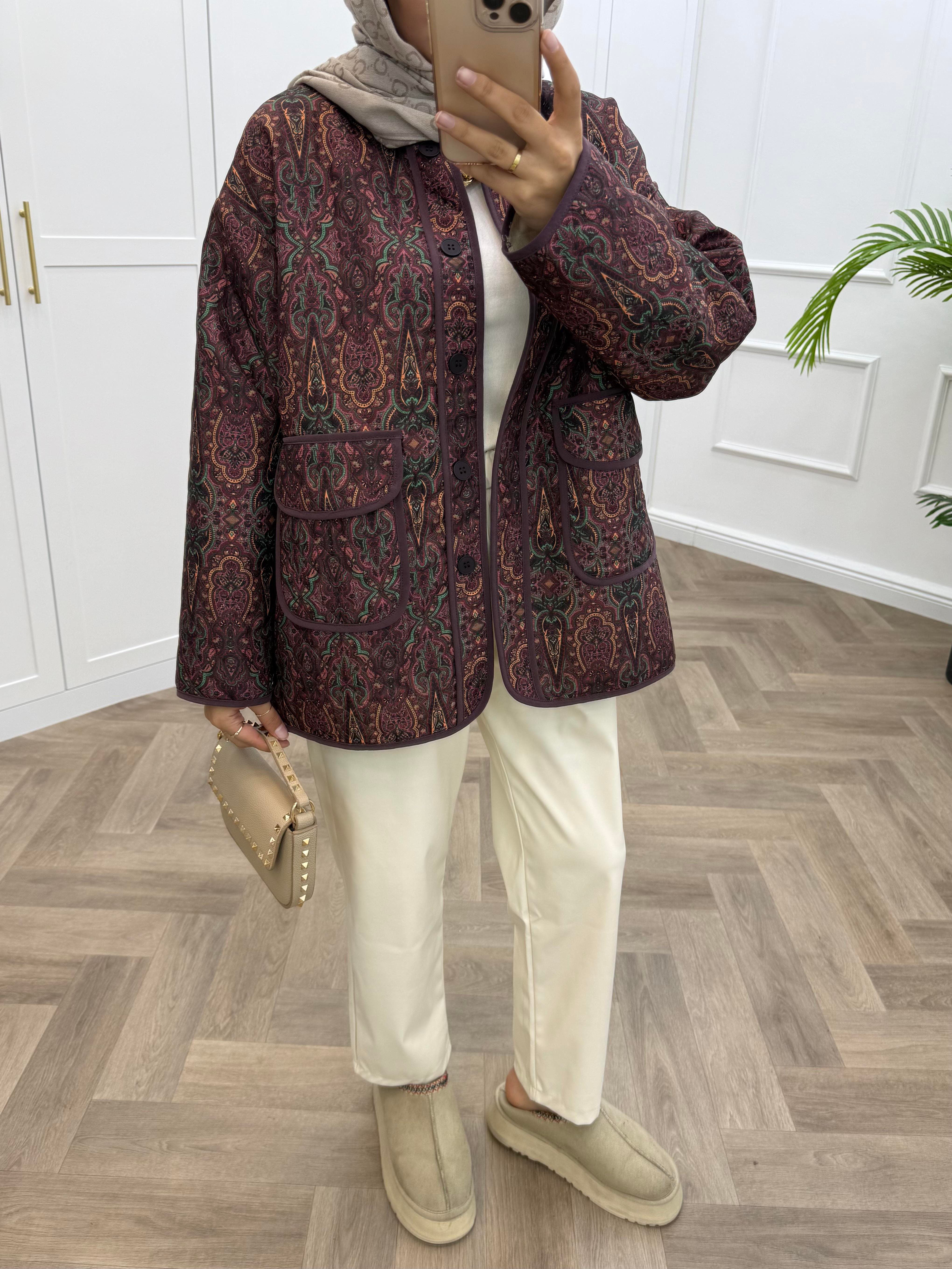 ETNİK DESEN CEKET BORDO