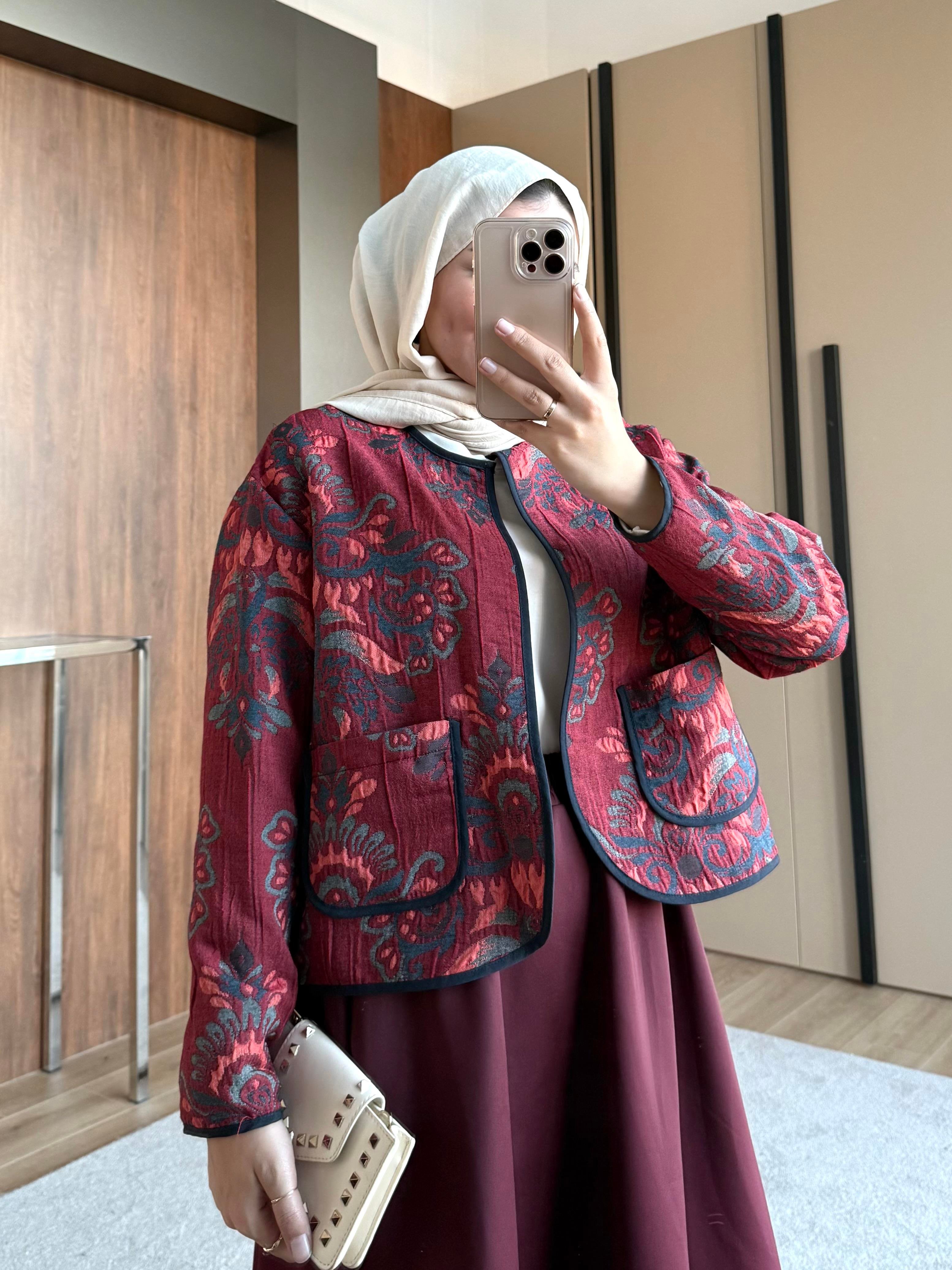 ETNİK DESEN CEKET BORDO