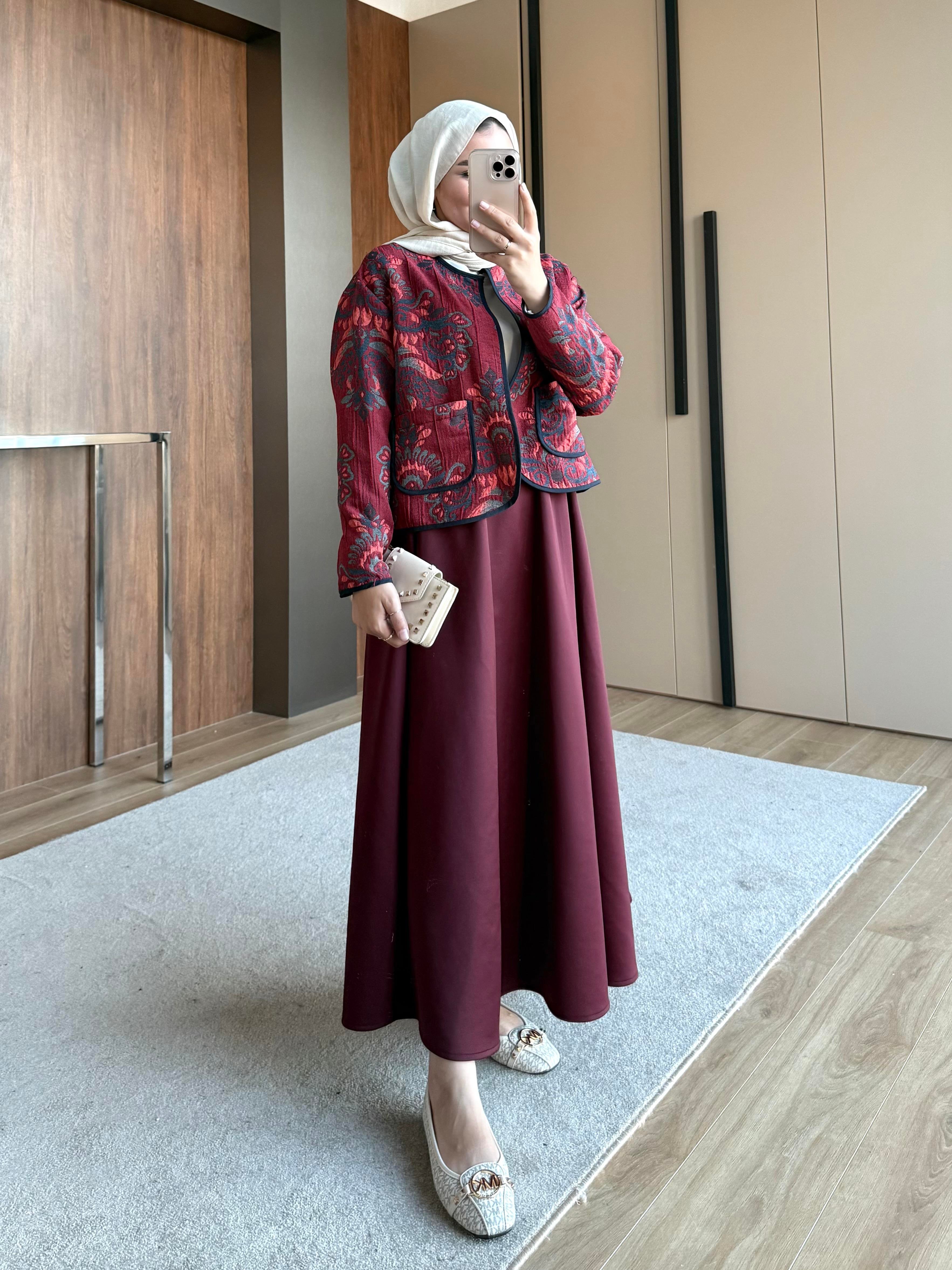 ETNİK DESEN CEKET BORDO