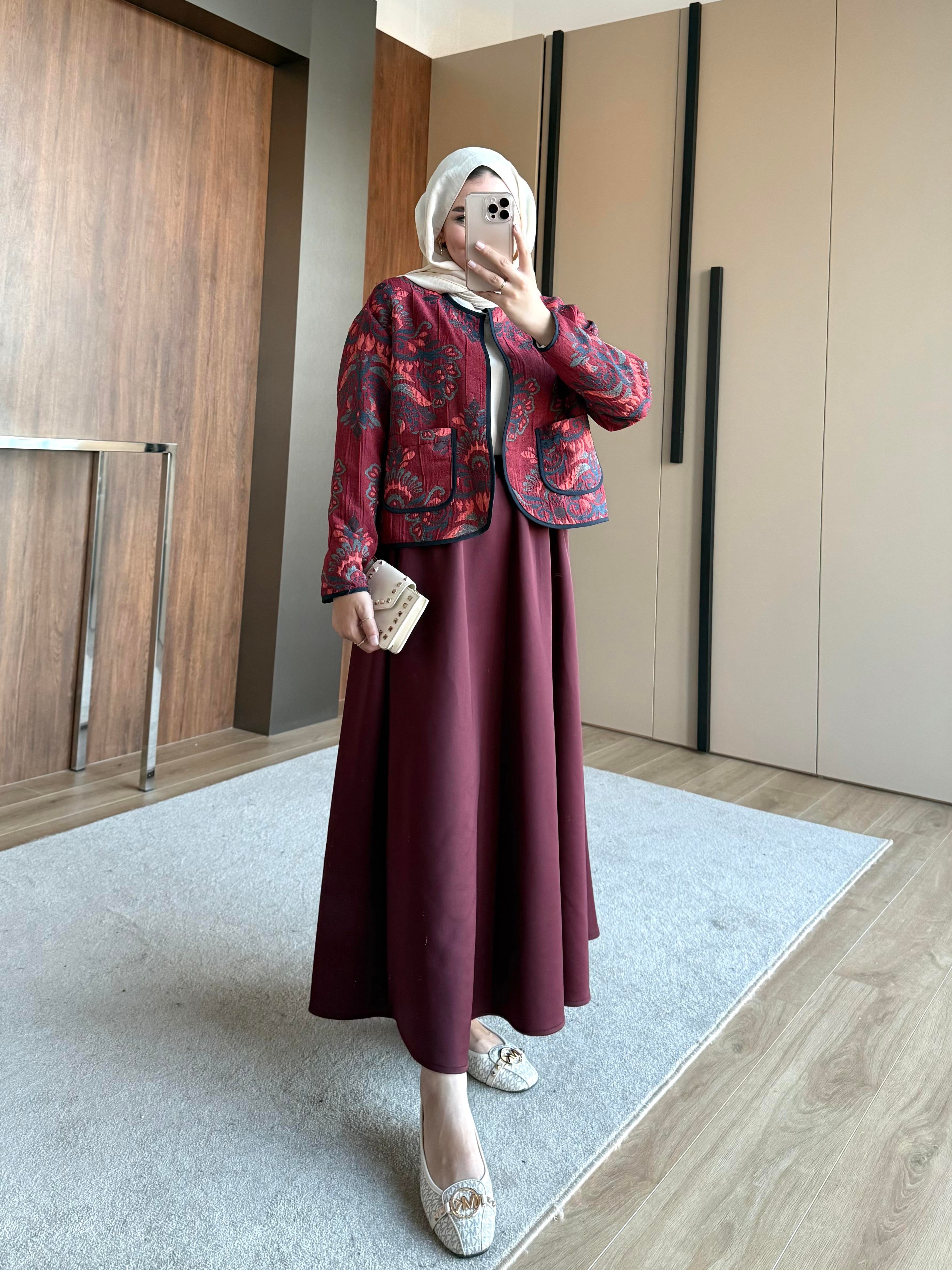 ETNİK DESEN CEKET BORDO