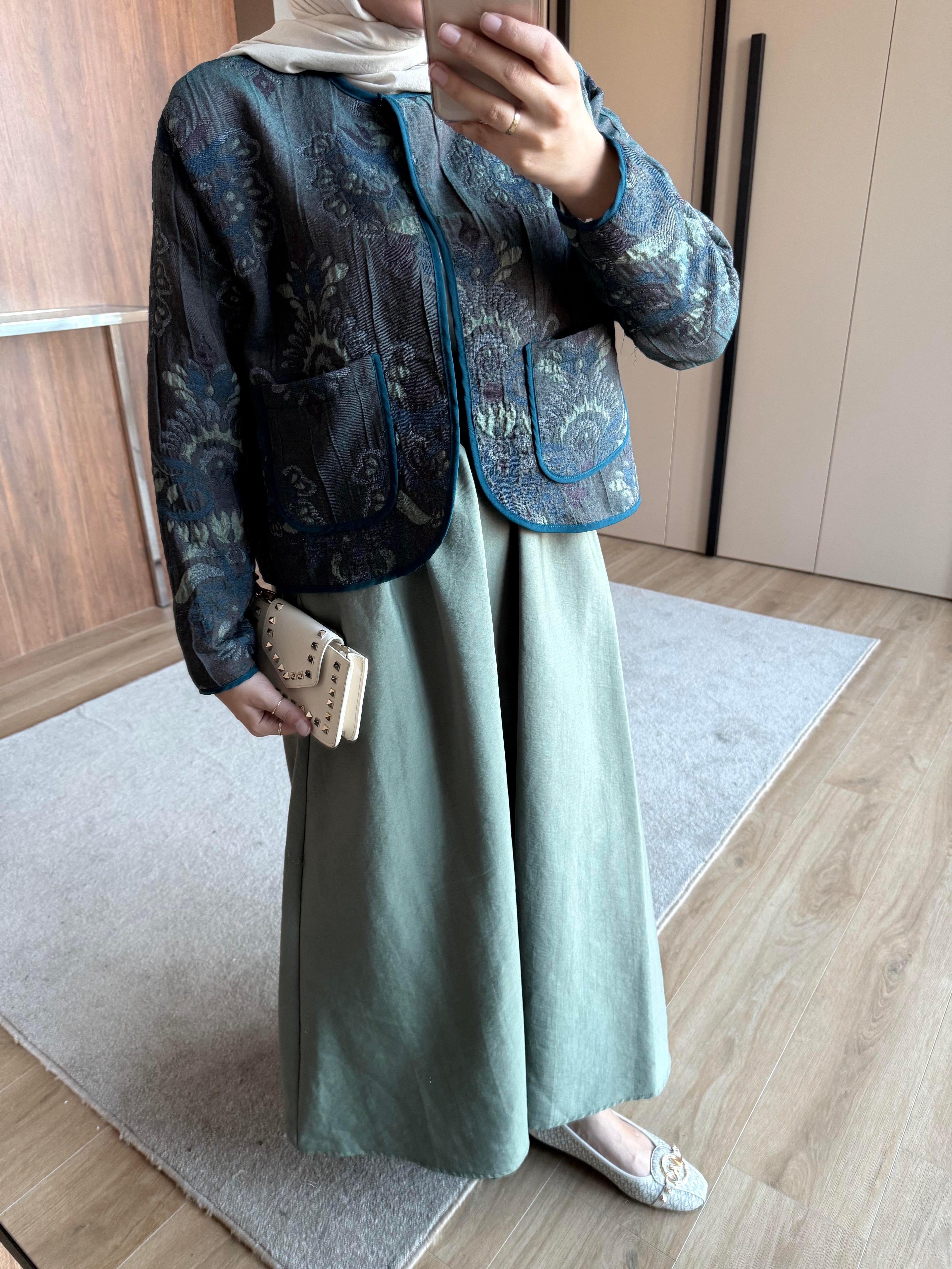 ETNİK DESEN CEKET PETROL