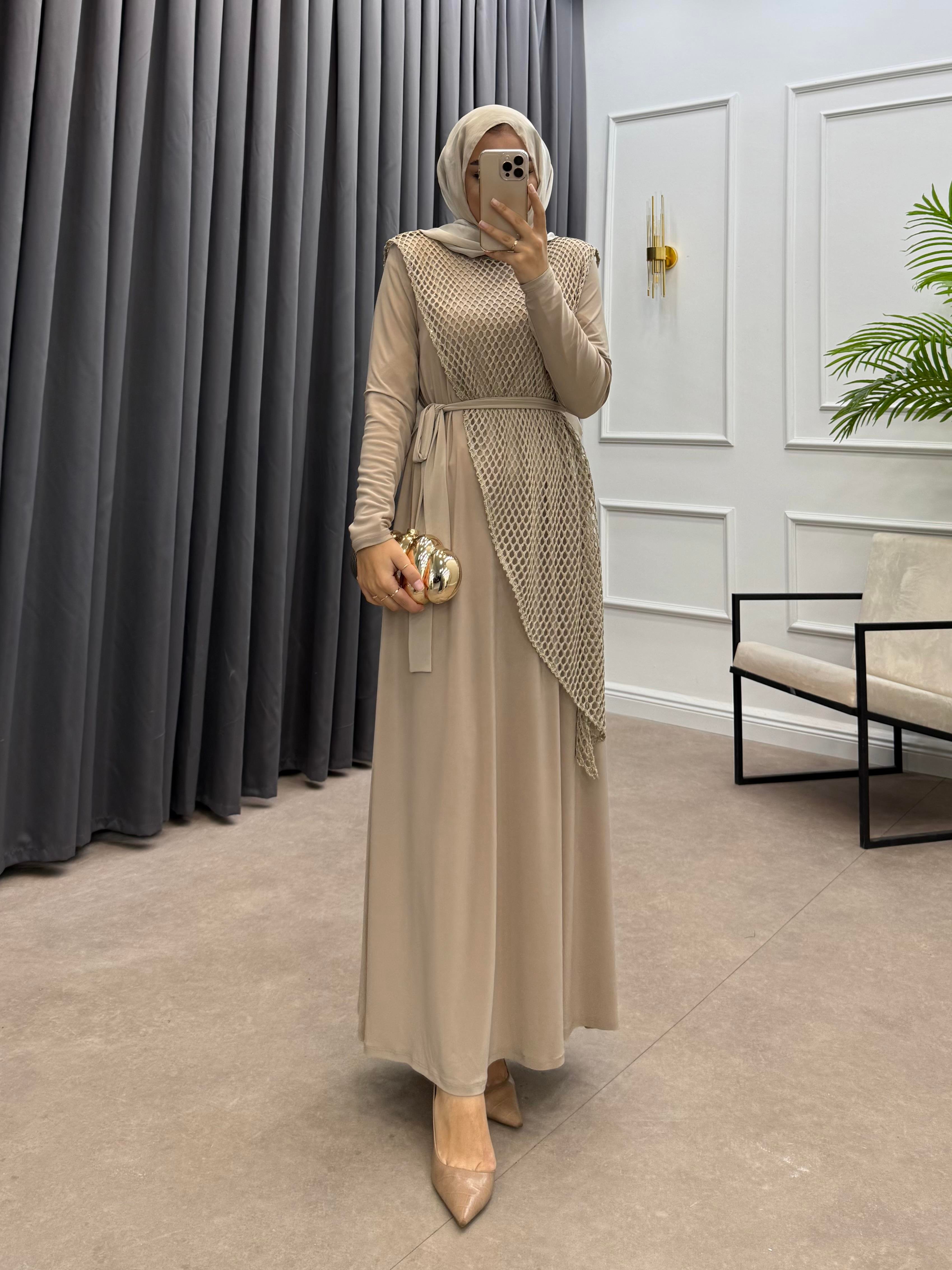 FİLE DETAY SANDY ELBİSE BEJ