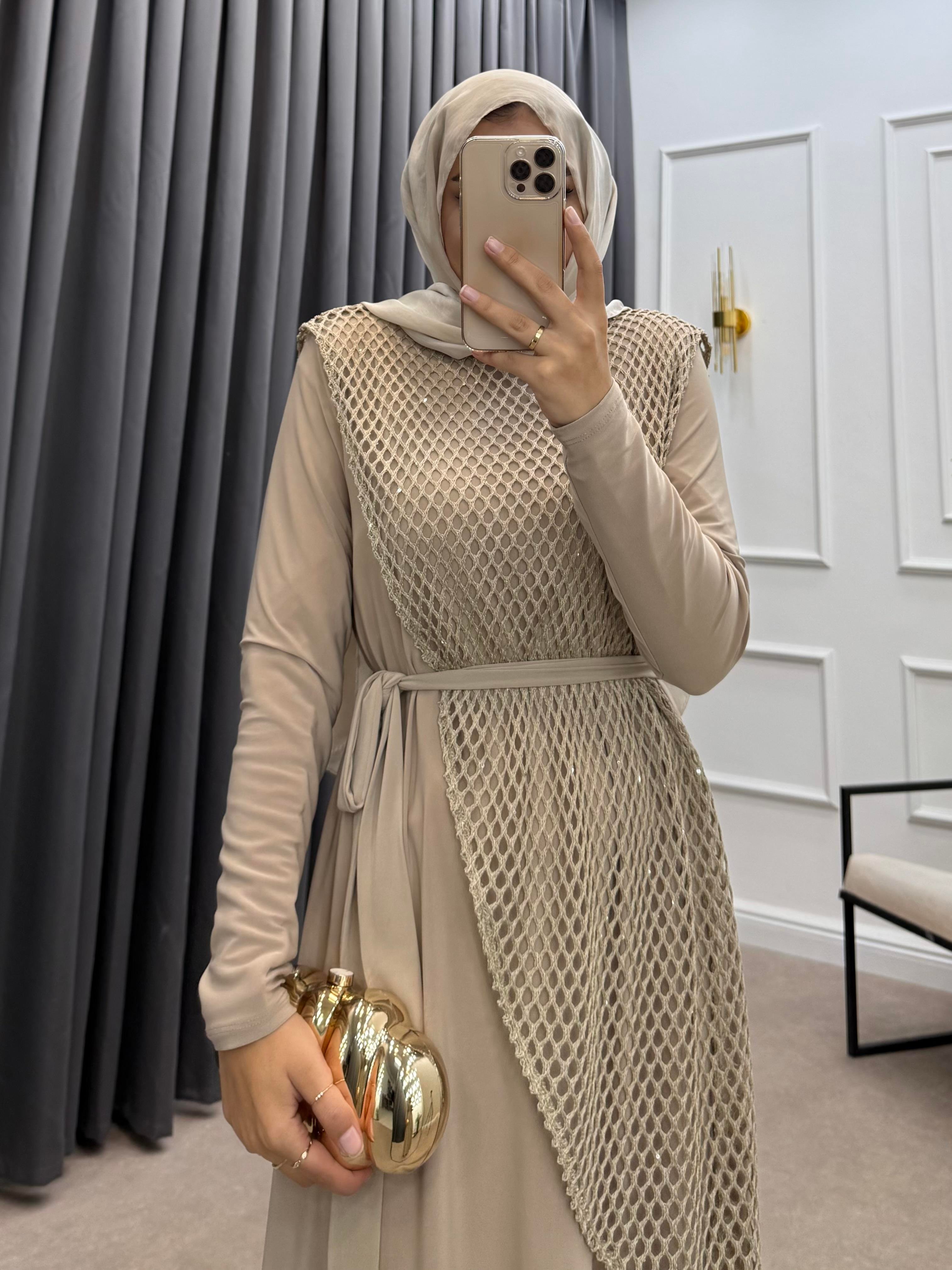 FİLE DETAY SANDY ELBİSE BEJ