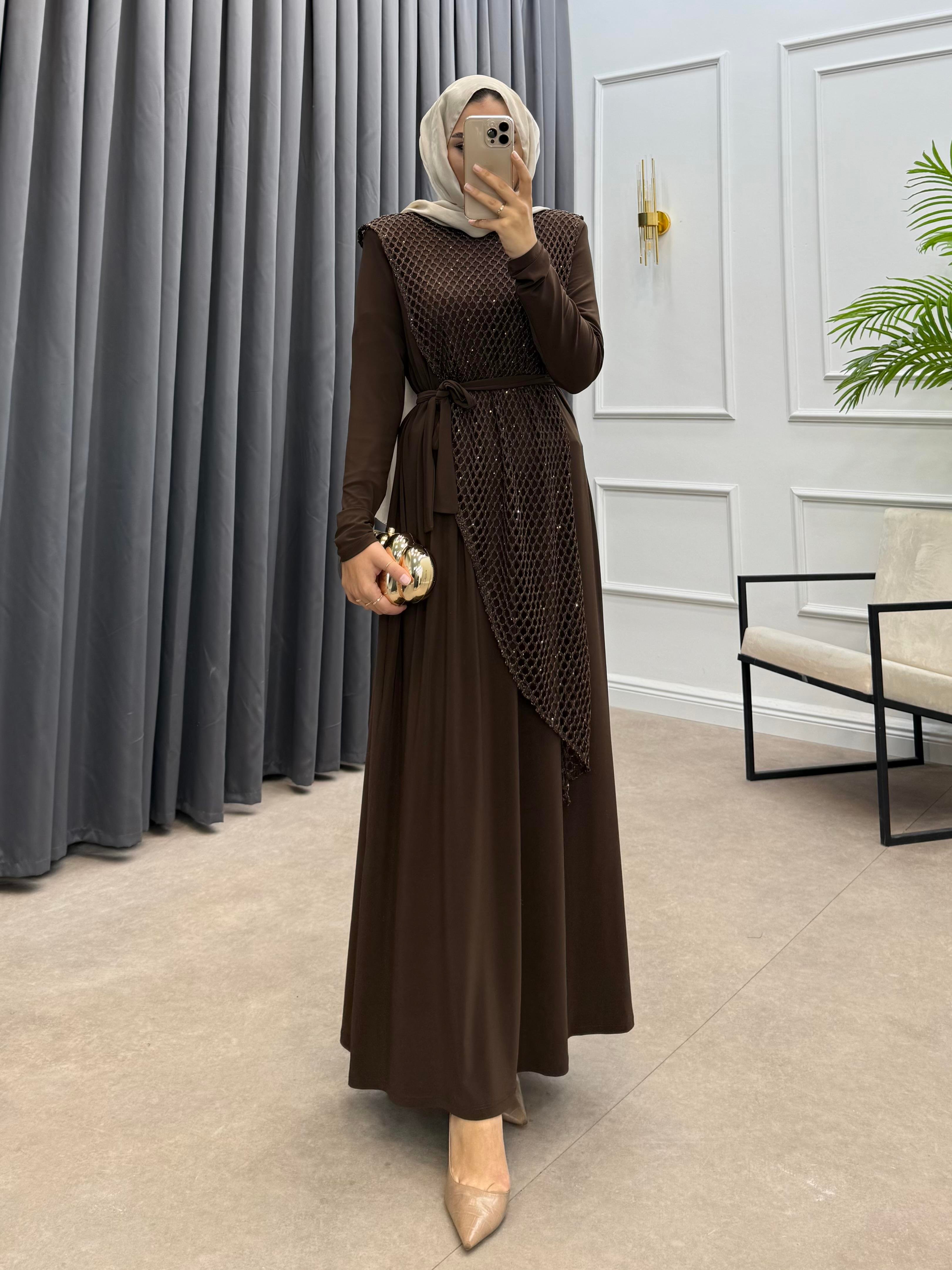 FİLE DETAY SANDY ELBİSE KAHVE