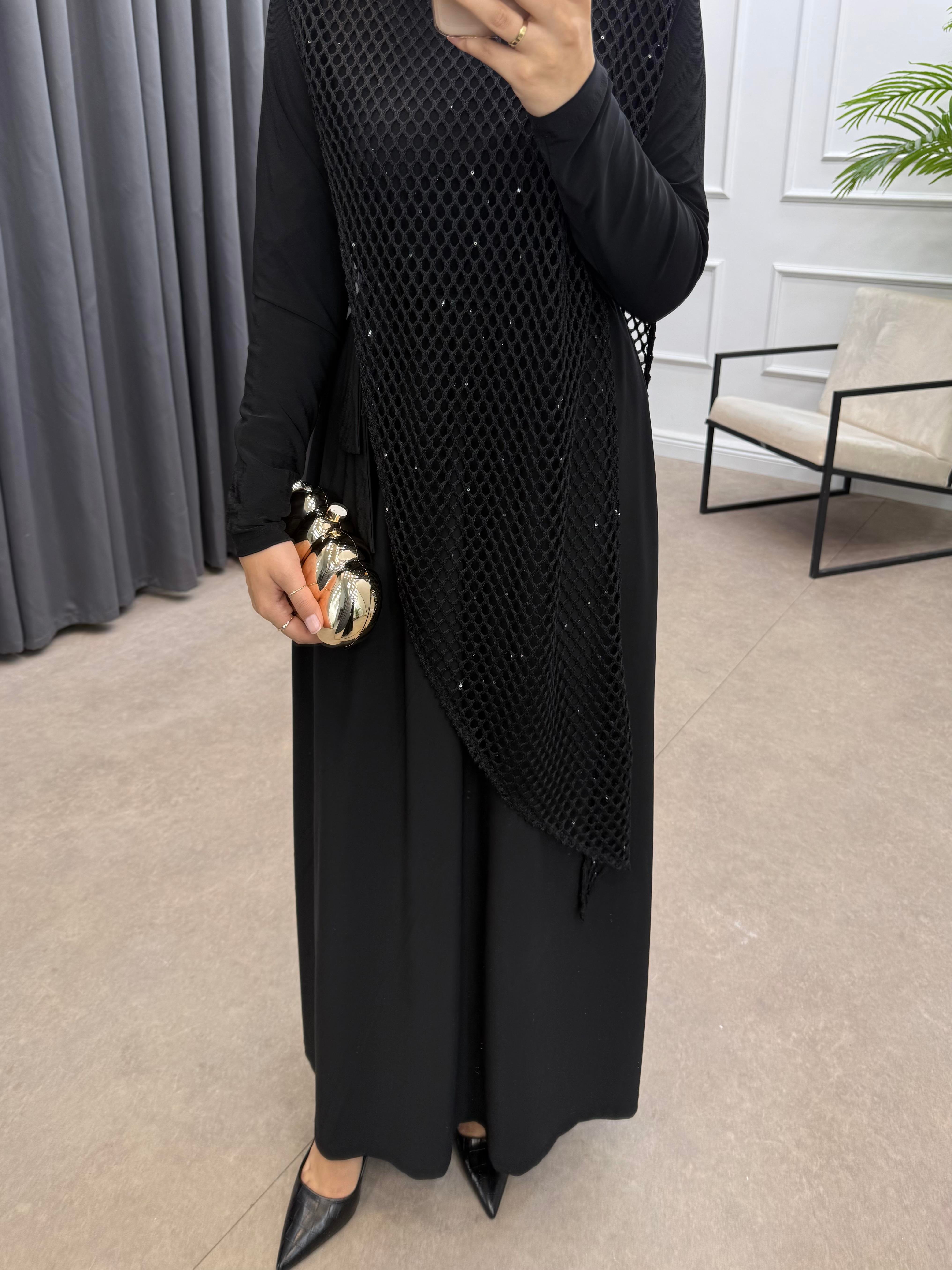 FİLE DETAY SANDY ELBİSE SİYAH