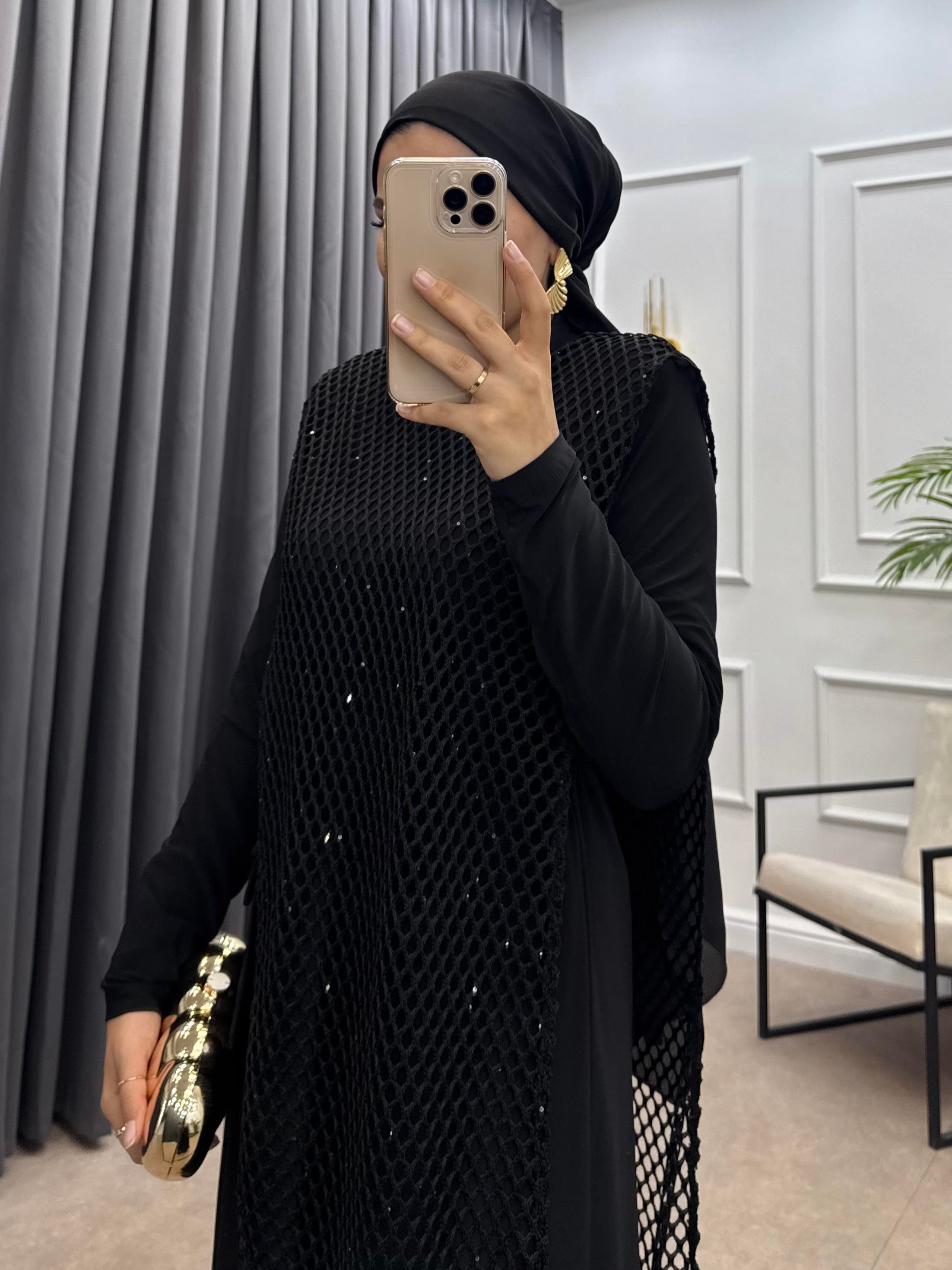 FİLE DETAY SANDY ELBİSE SİYAH