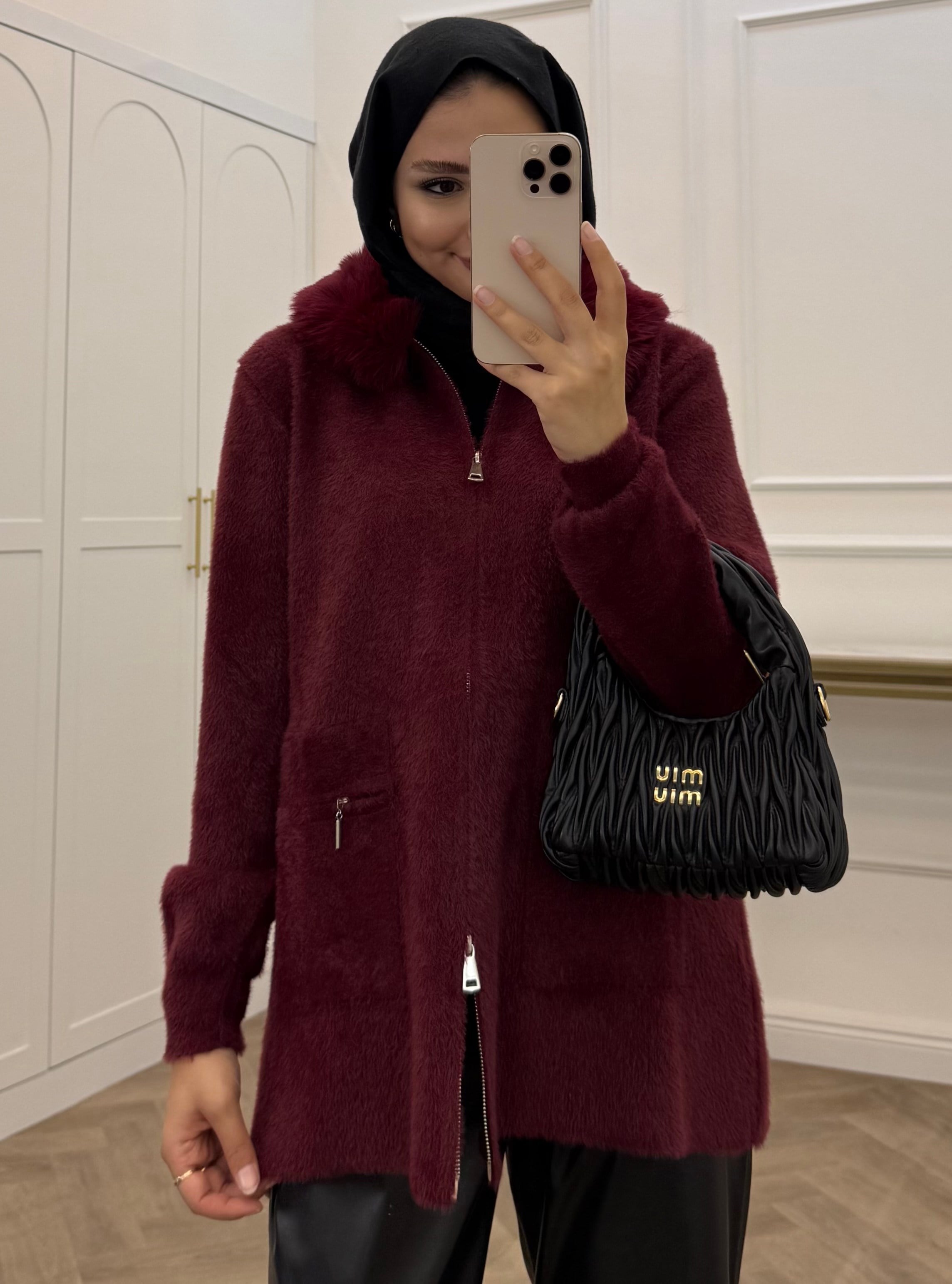 FİLİZ KÜRK YAKALI CEKET BORDO