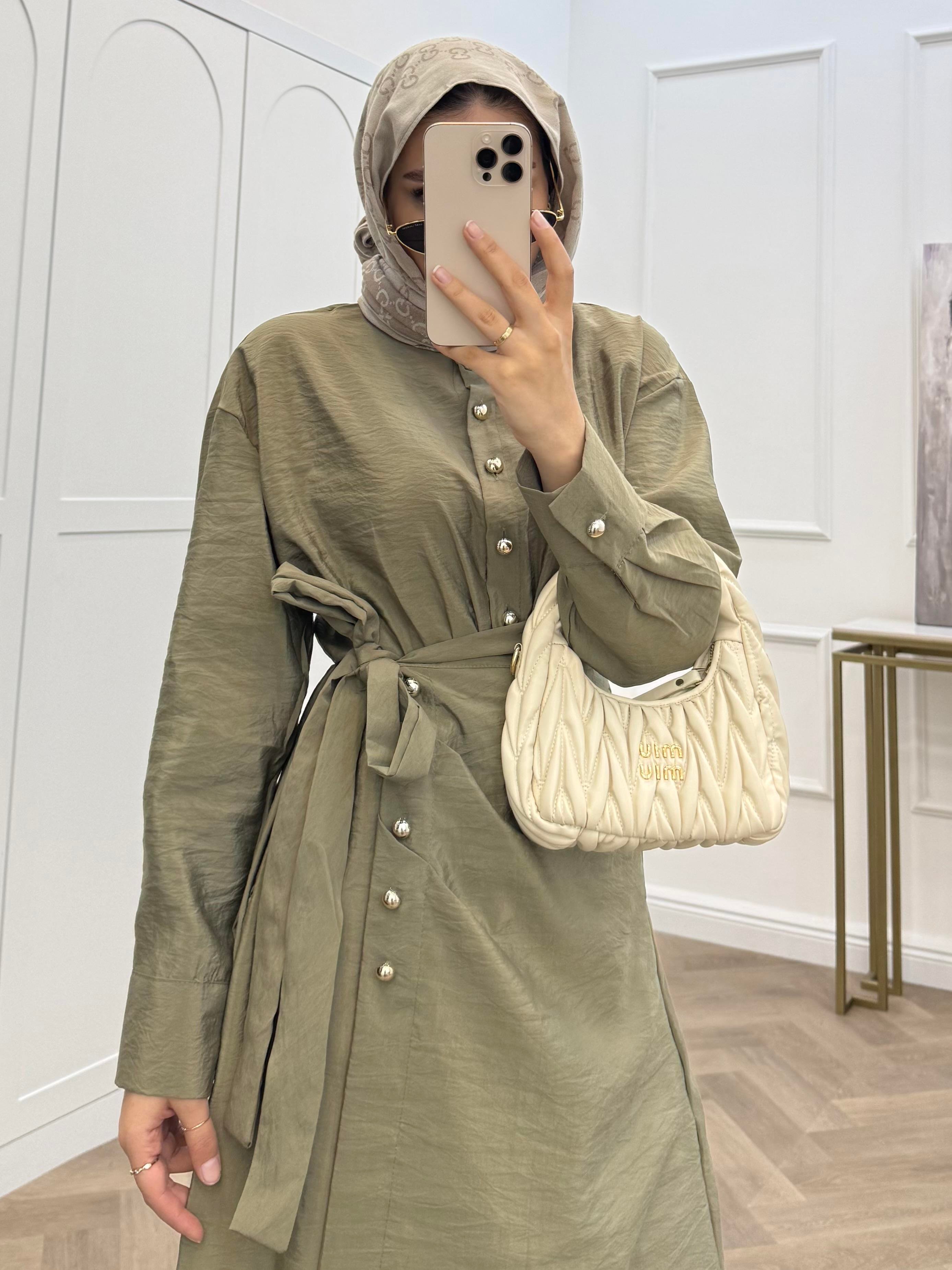 GOLD DÜĞMELİ ANVELOP ELBİSE HAKİ