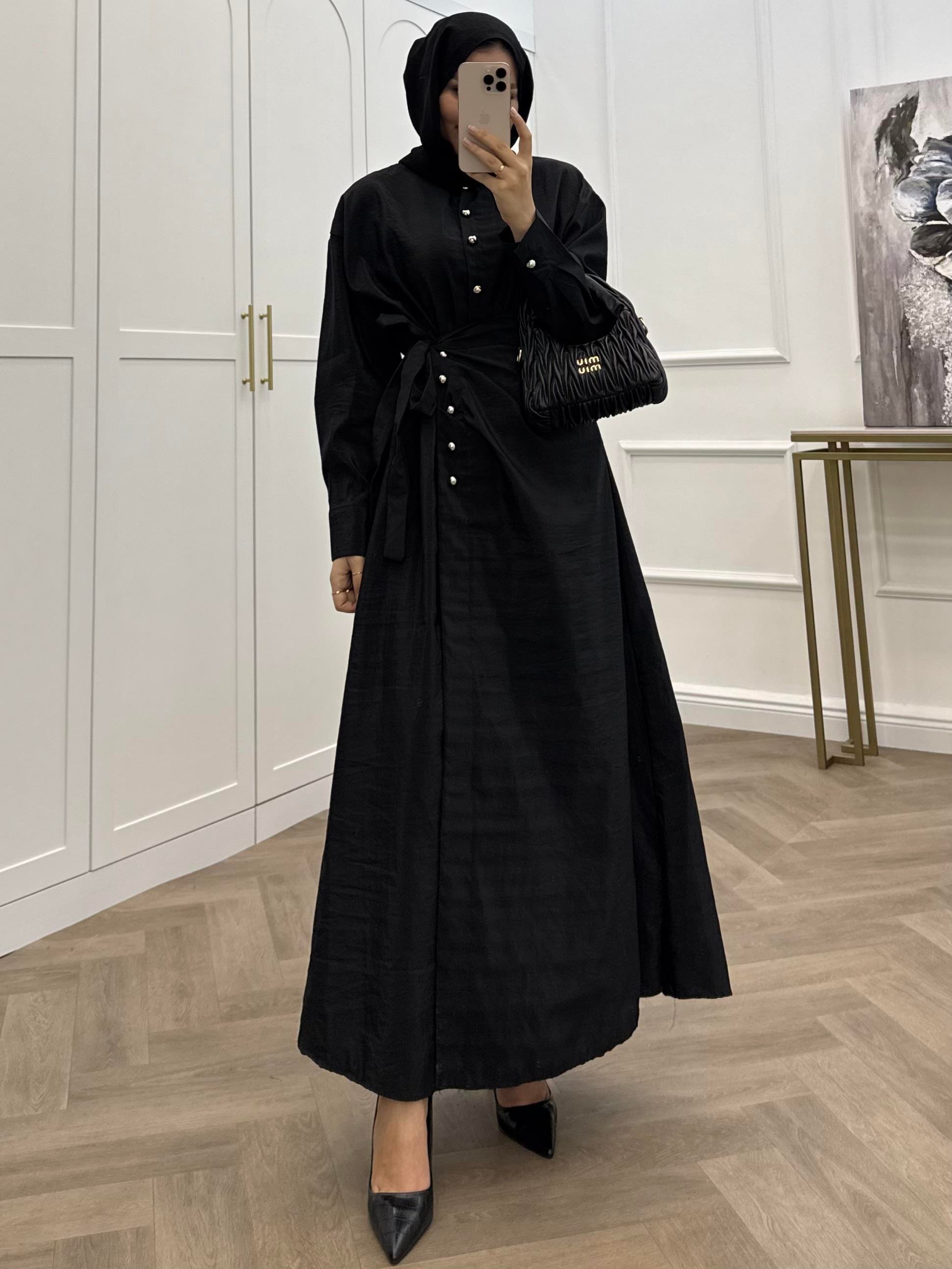 GOLD DÜĞMELİ ANVELOP ELBİSE SİYAH