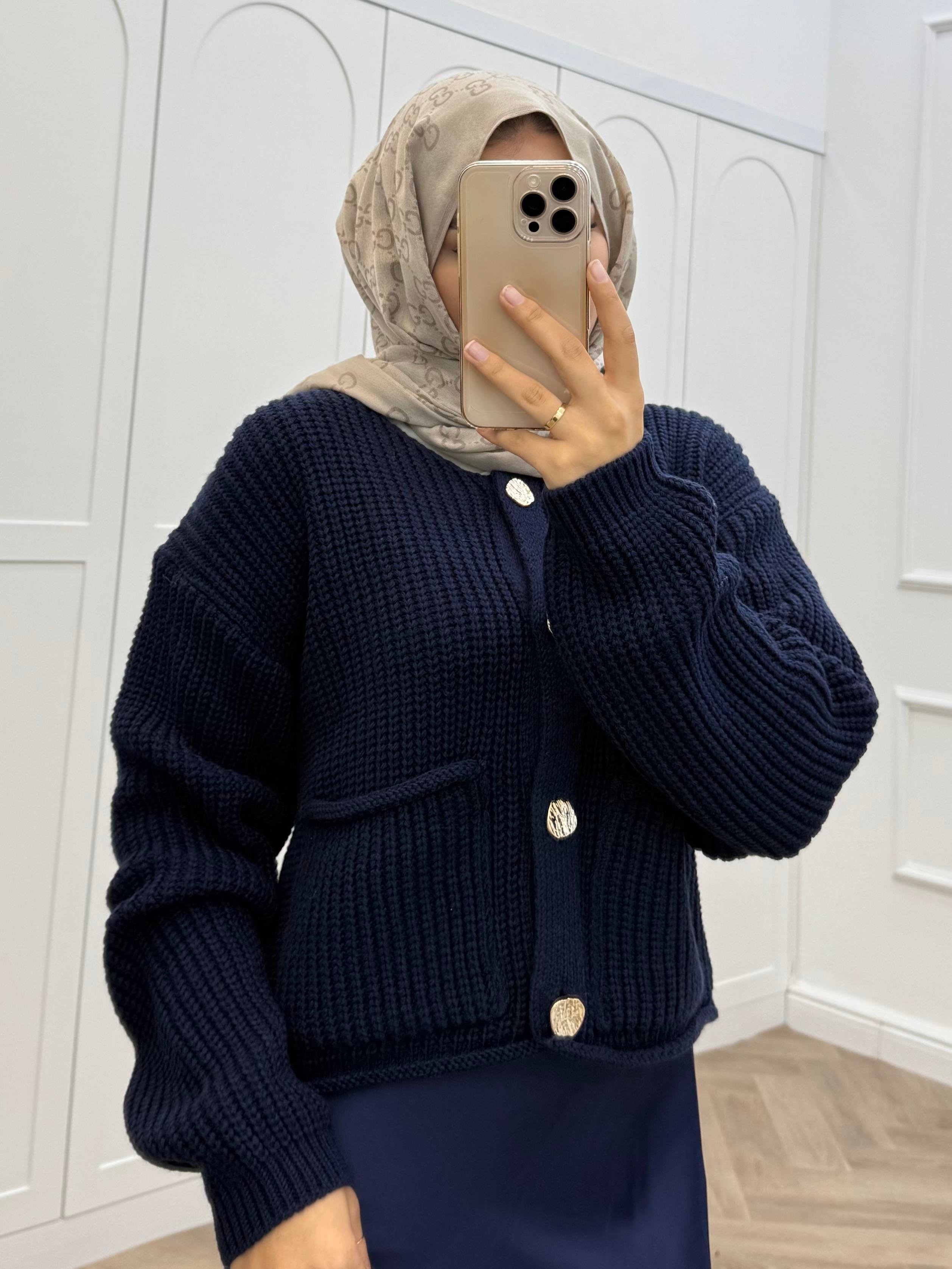 GOLD DÜĞMELİ HIRKA LACİVERT