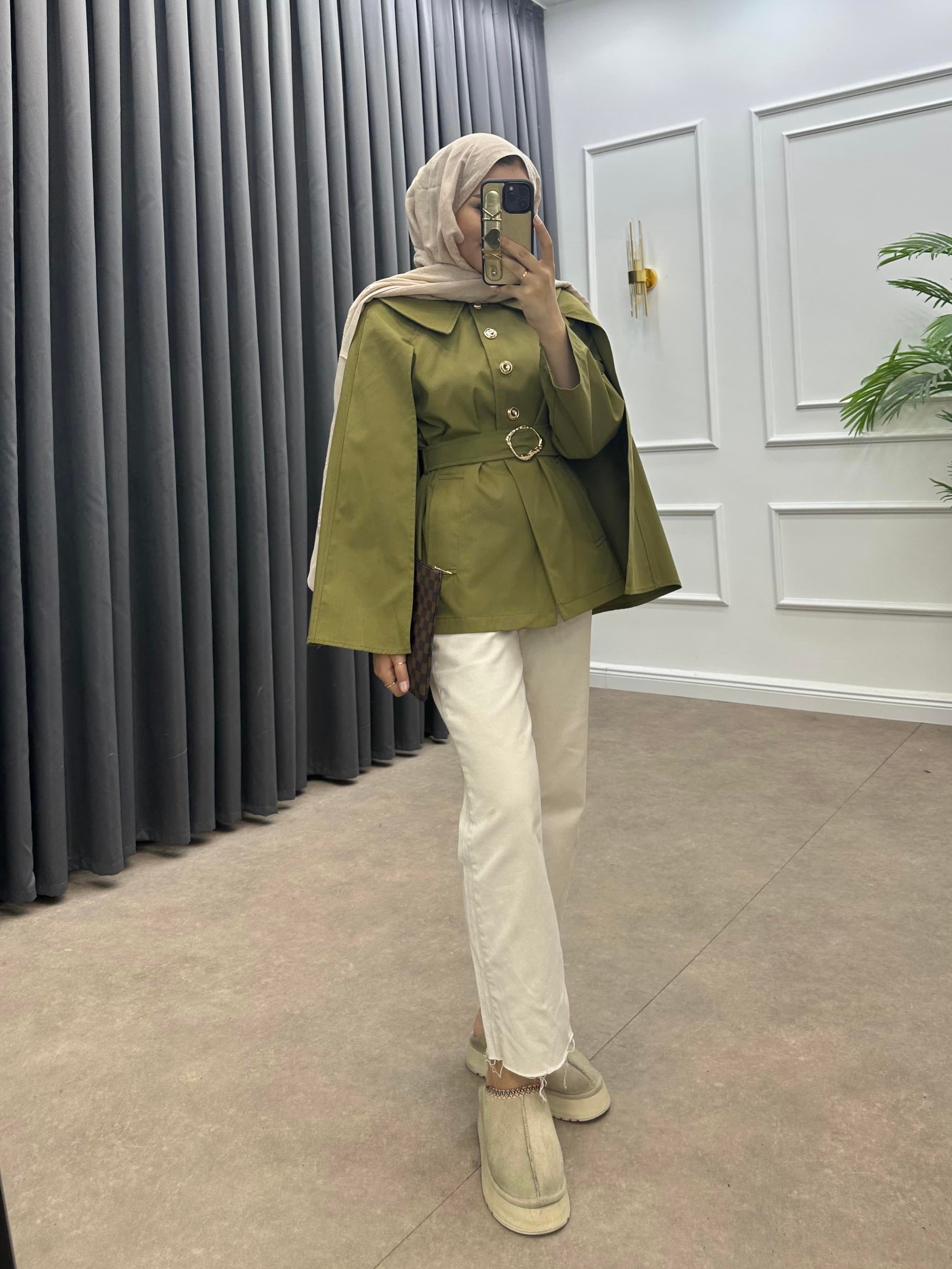 GOLD DÜĞMELİ KEMERLİ TRENÇKOT HAKİ