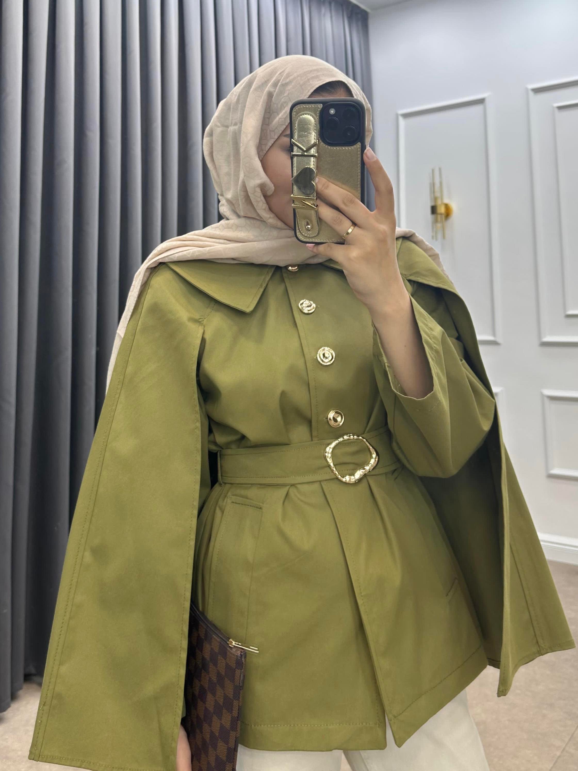 GOLD DÜĞMELİ KEMERLİ TRENÇKOT HAKİ